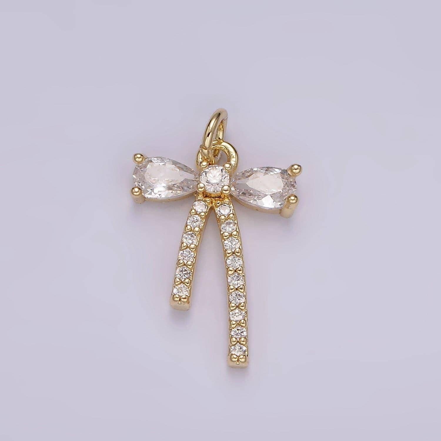 14k gold filled clear cz micro paved ribbon bow add-on charm | ag510