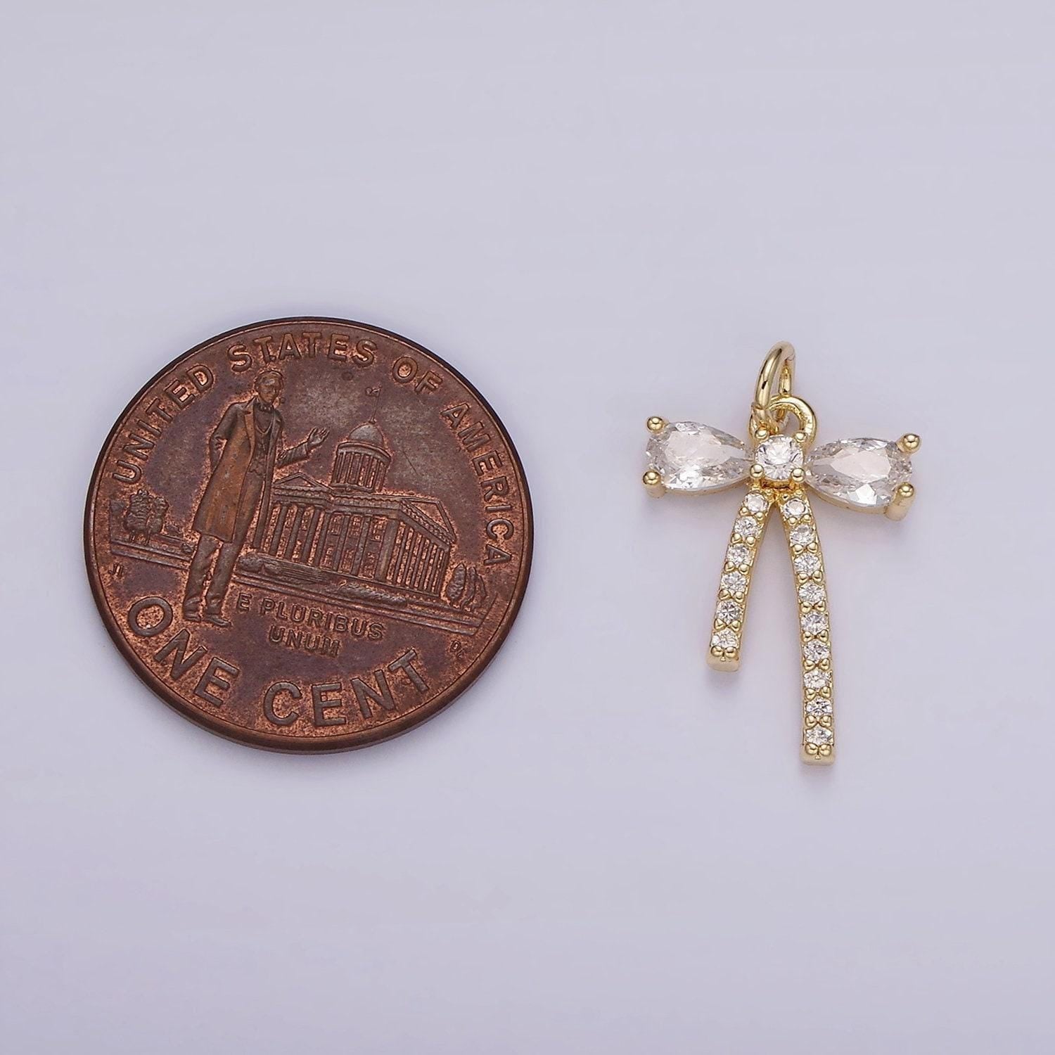 14k gold filled clear cz micro paved ribbon bow add-on charm | ag510