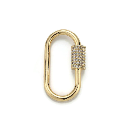1pc carabiner screw clasp, screw clasp oval , interlocking clasp, pave oval shaped clasps, gold and silver color option, supp-125