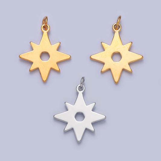 20x15mm open celestial star charm pendant, gold filled north star for diy jewelry making, w-463