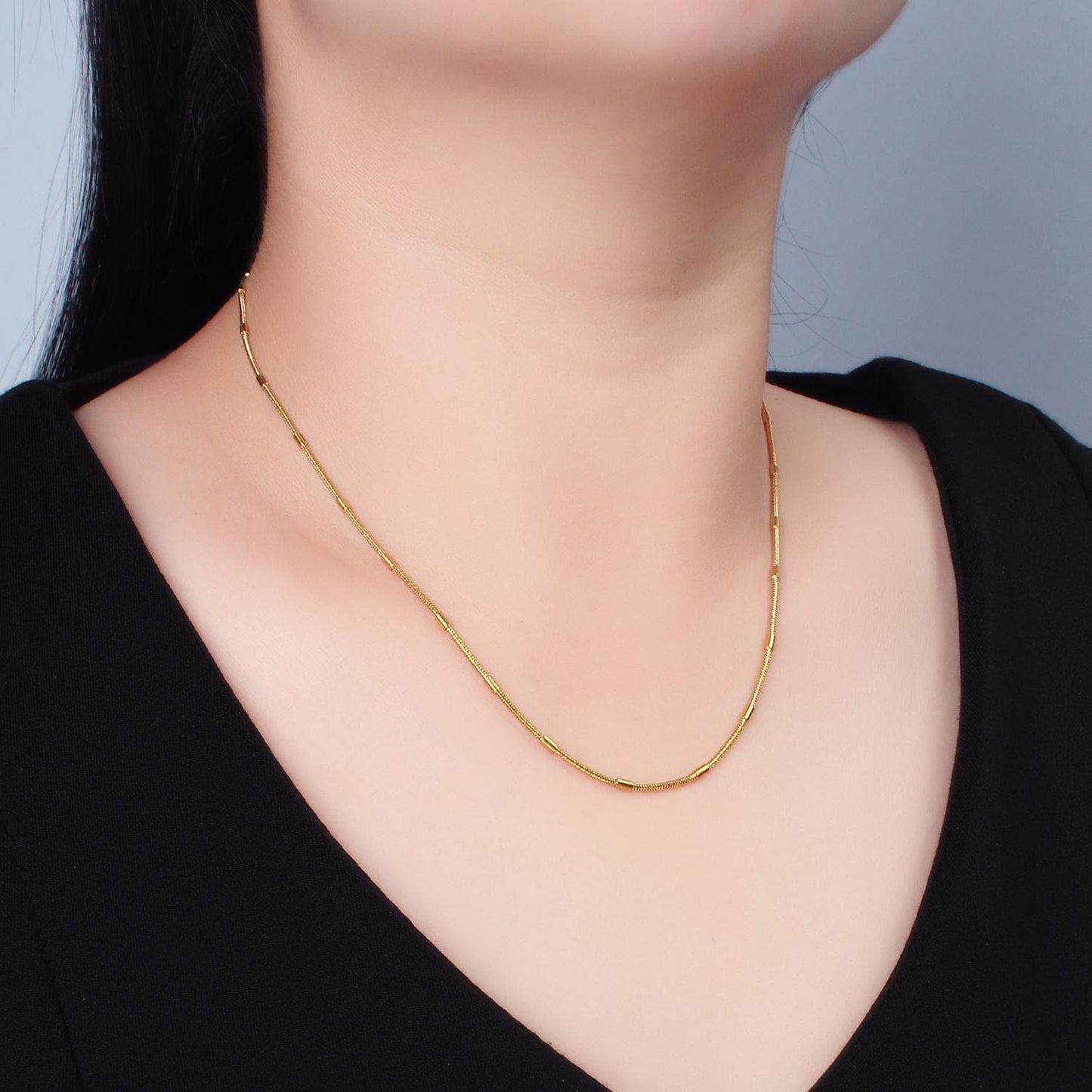 18 inch snake tube chain stainless steel necklace in gold & silver | wa-2612 wa-2613