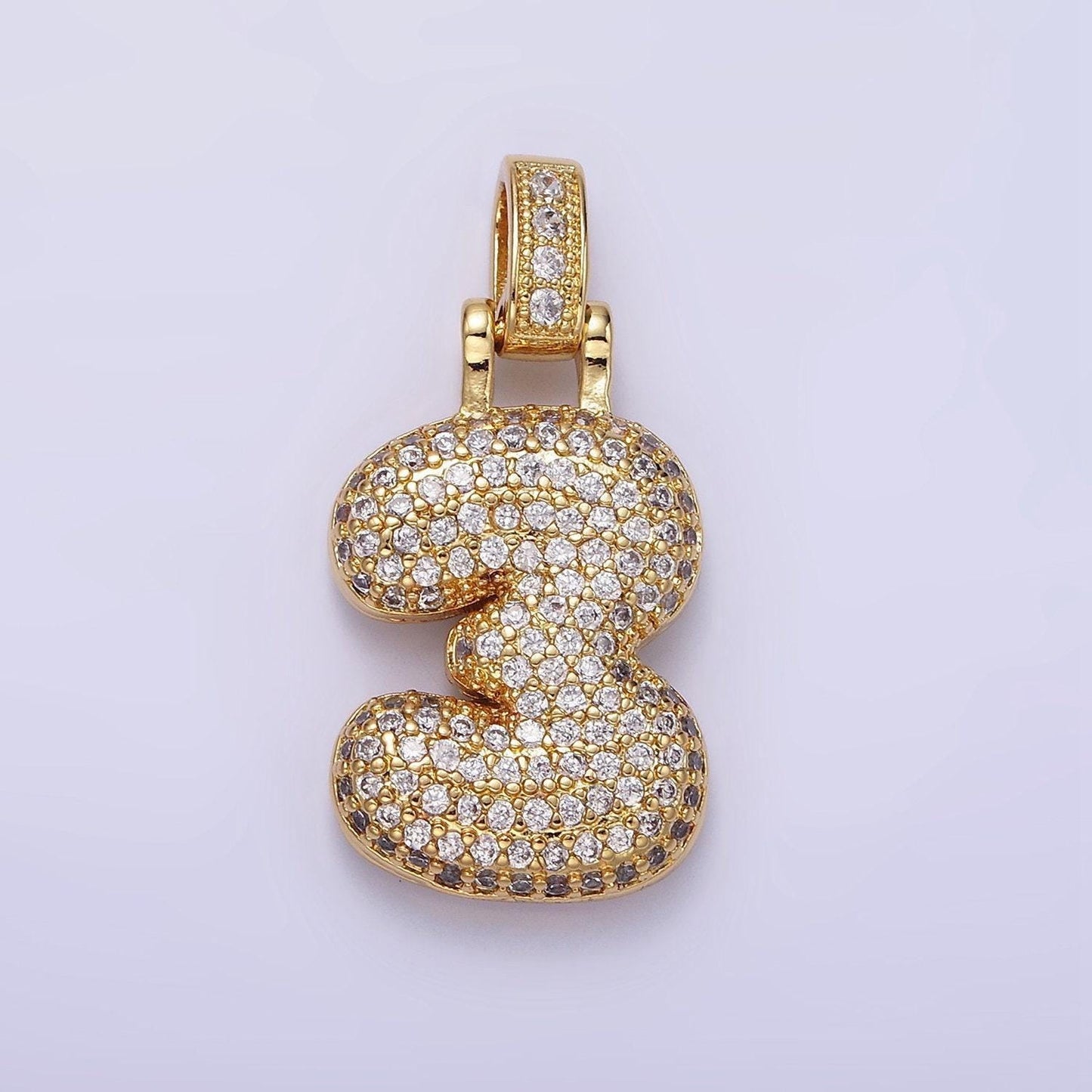 Chunky balloon number necklace charm bubble pave number pendant 3d gold digit charm personalize lucky number bubble necklace supply aa1321