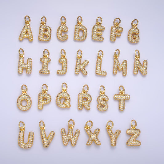 Dainty pave balloon letter necklace pendant cubic zirconia fully ice bubble initial pendant 3d gold letter necklace charm jewelry a015