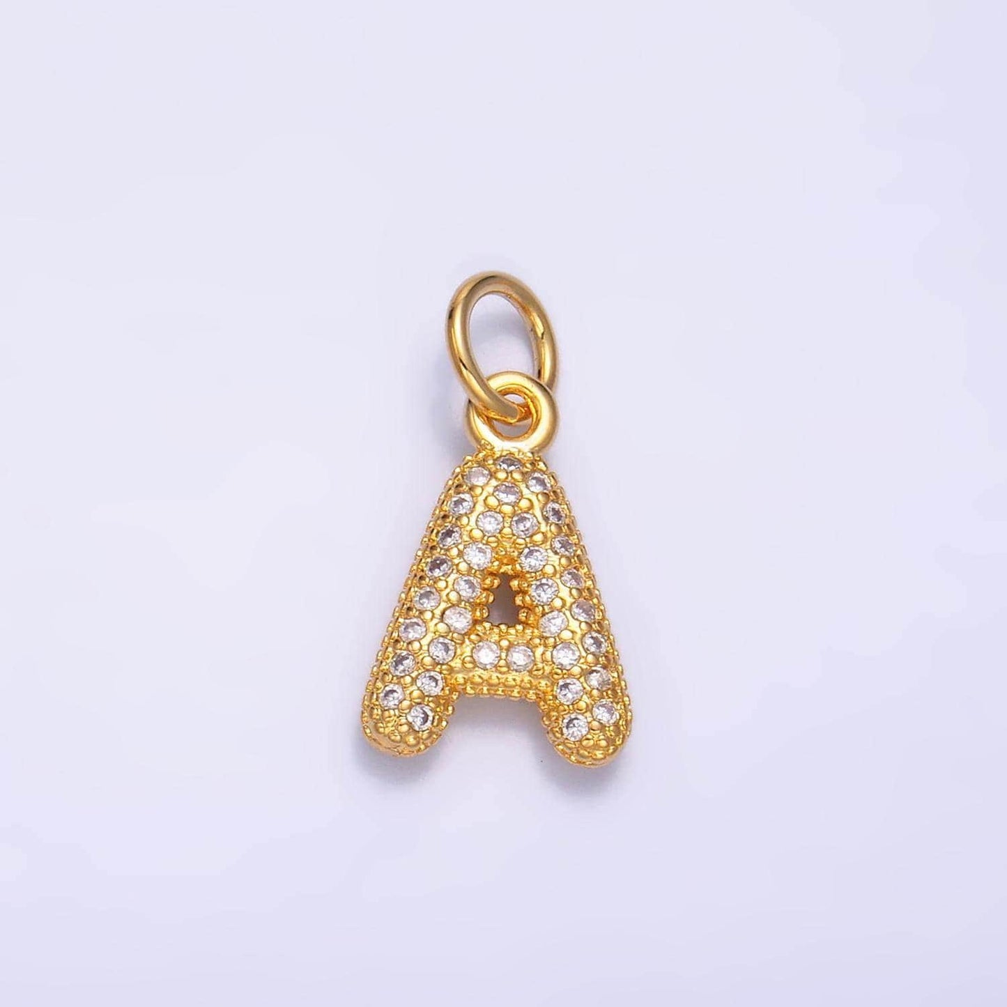 Dainty pave balloon letter necklace pendant cubic zirconia fully ice bubble initial pendant 3d gold letter necklace charm jewelry a015