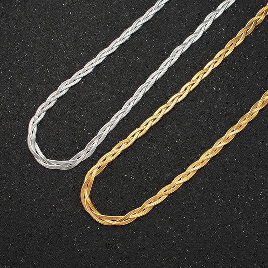 18 inch braided herringbone chain stainless steel necklace in gold & silver | wa-2616 wa-2617