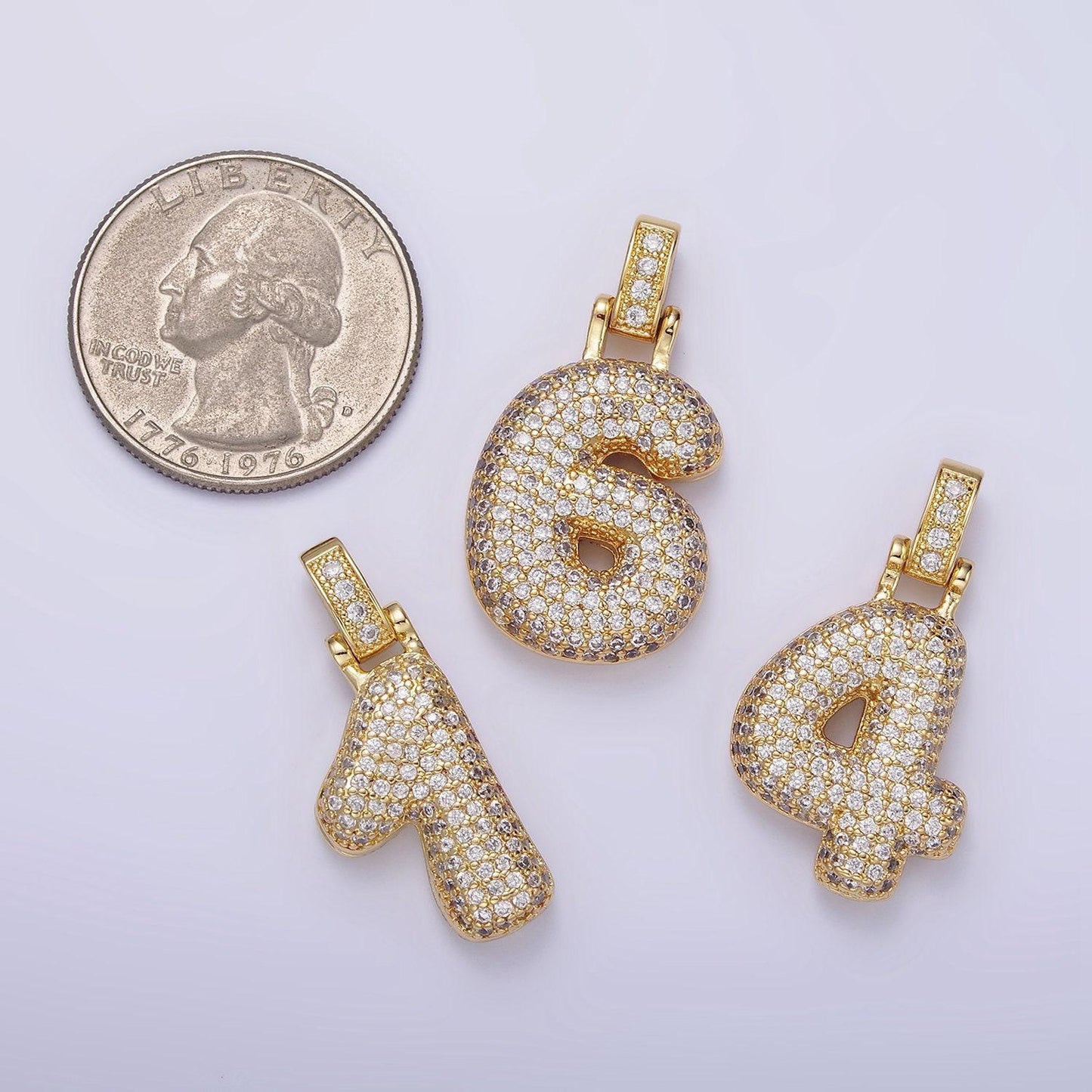 Chunky balloon number necklace charm bubble pave number pendant 3d gold digit charm personalize lucky number bubble necklace supply aa1321