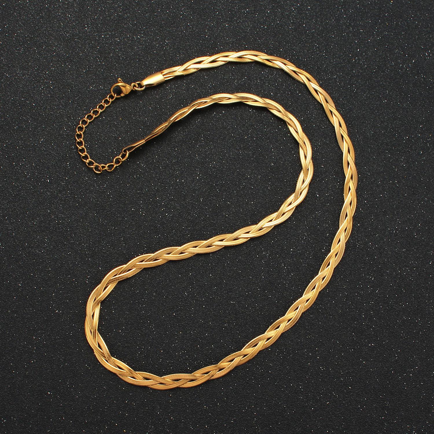 18 inch braided herringbone chain stainless steel necklace in gold & silver | wa-2616 wa-2617