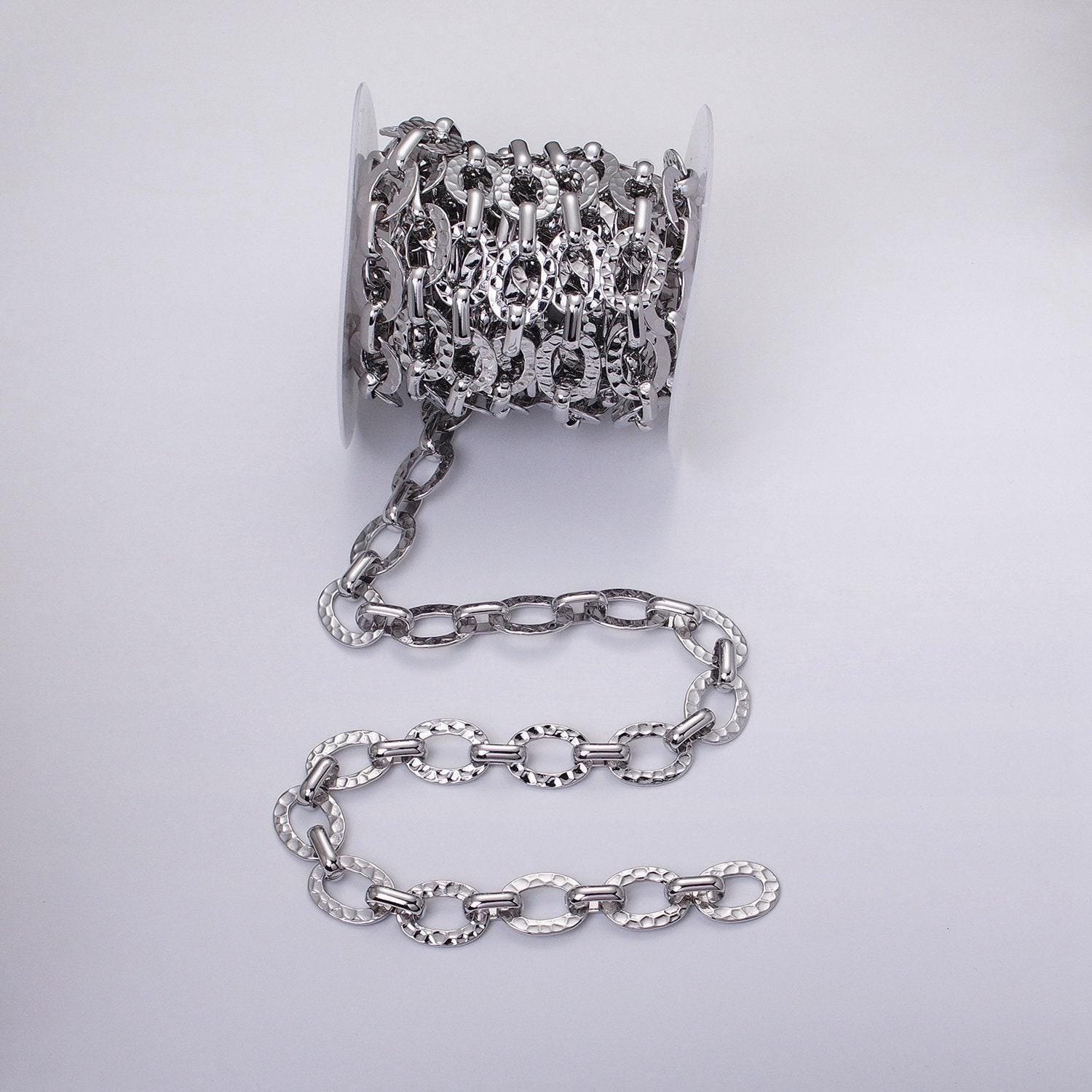 Chunky 16k gold filled hammered oval cable chain chain, silver unique chain by yard for jewelry making supply | roll-1257 1258