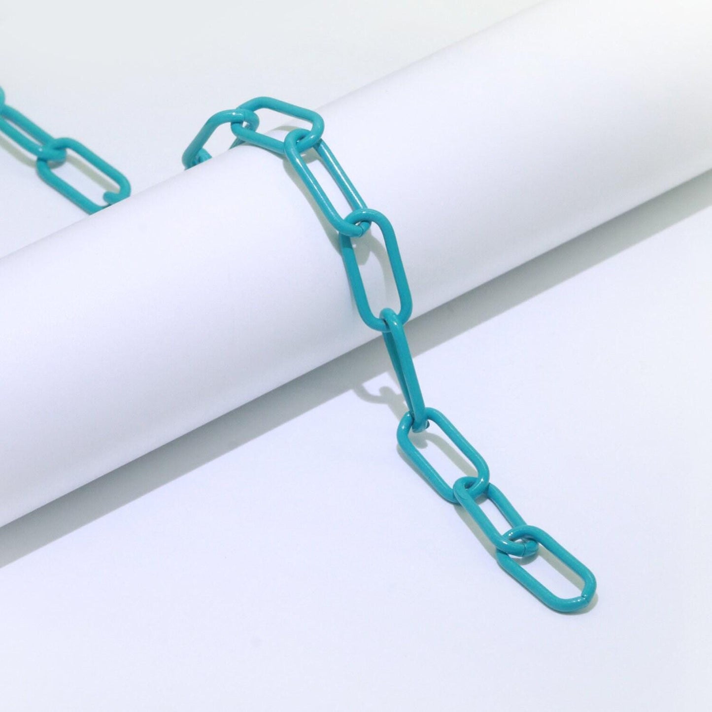 Enamel rolo cable link elongated chain by yard, summer colorful chain supply wholesale bulk roll chain for jewelry making, 527 - 533