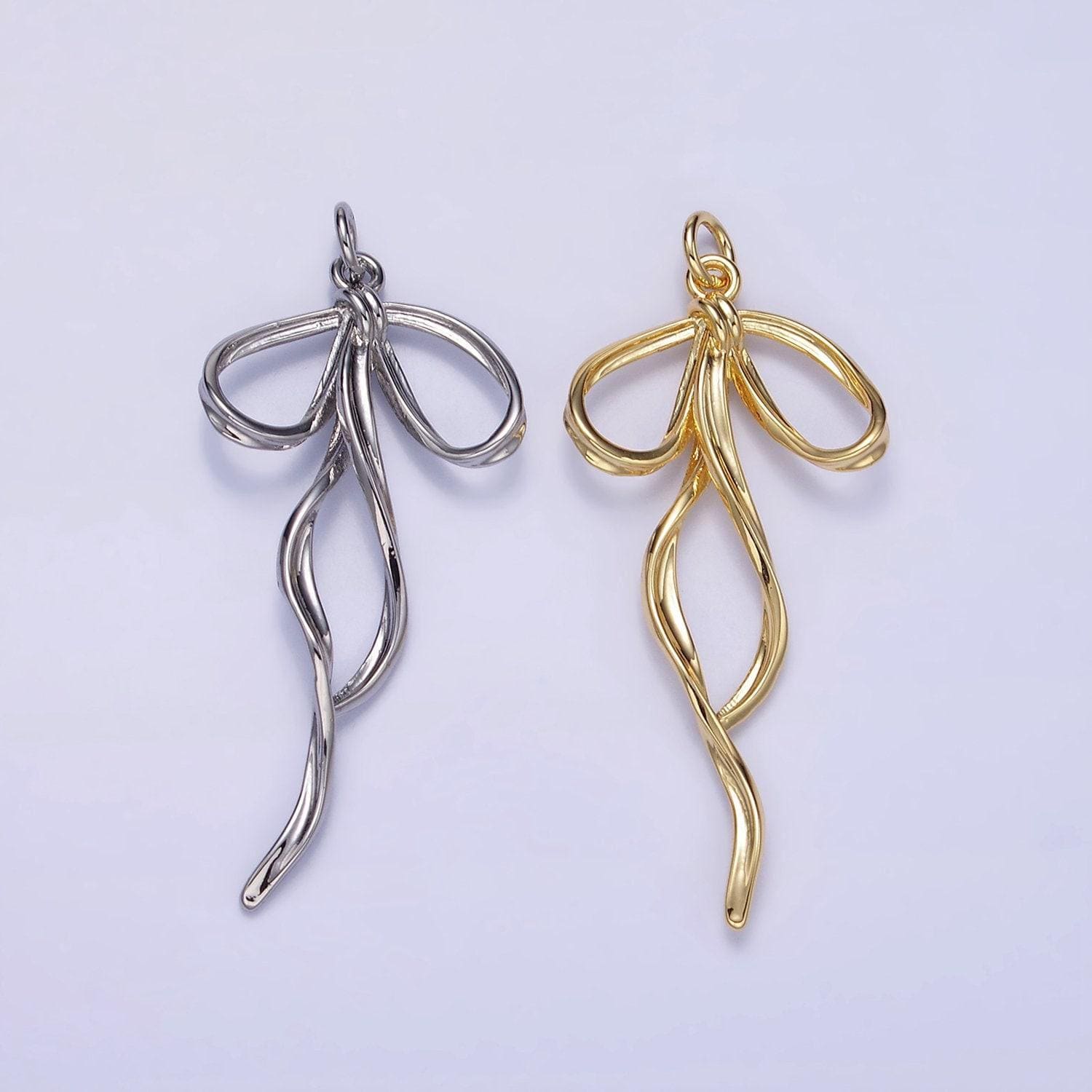 Minimalist gold ribbon bow tie charm dainty swirl bow charm for necklace bracelet earring component d-440