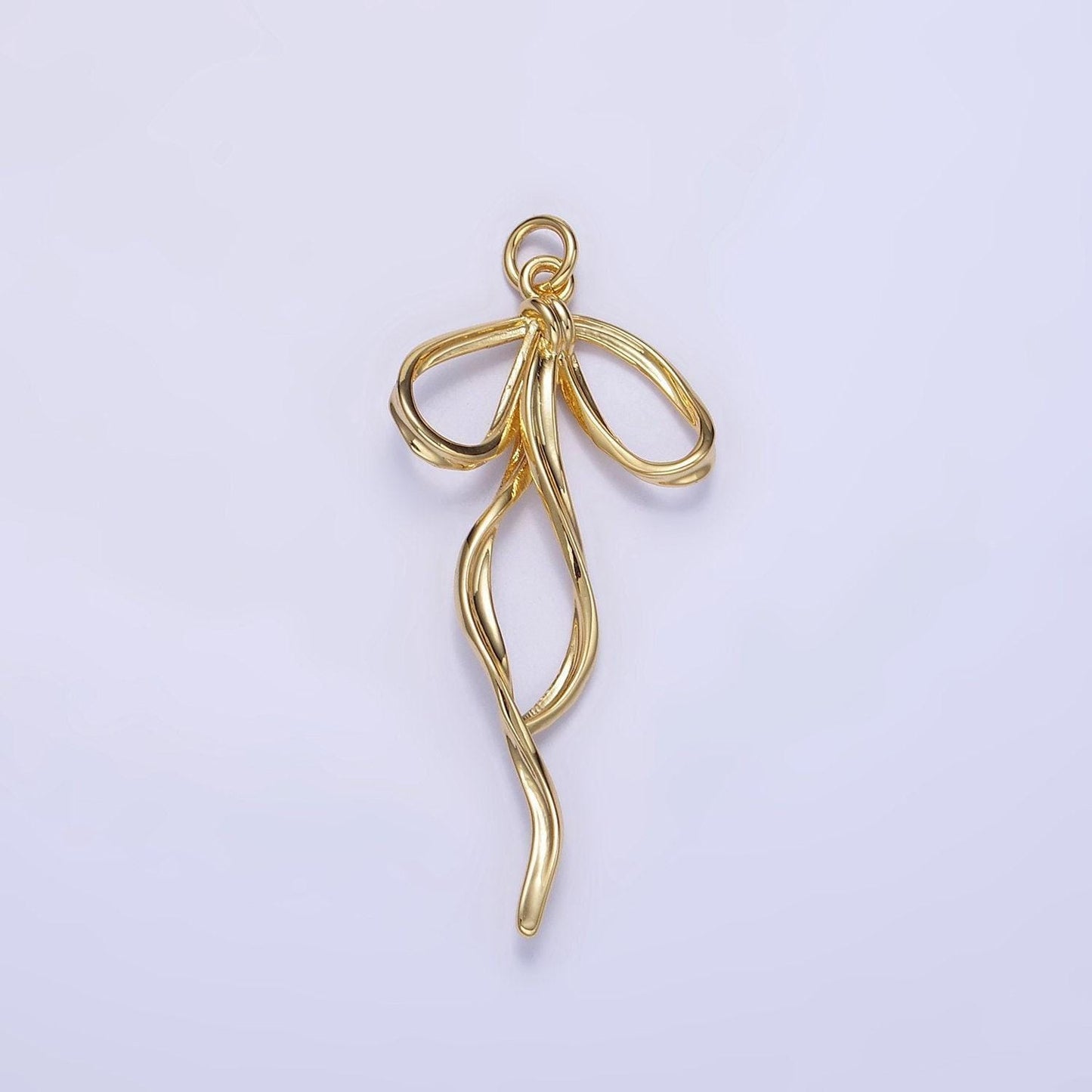 Minimalist gold ribbon bow tie charm dainty swirl bow charm for necklace bracelet earring component d-440