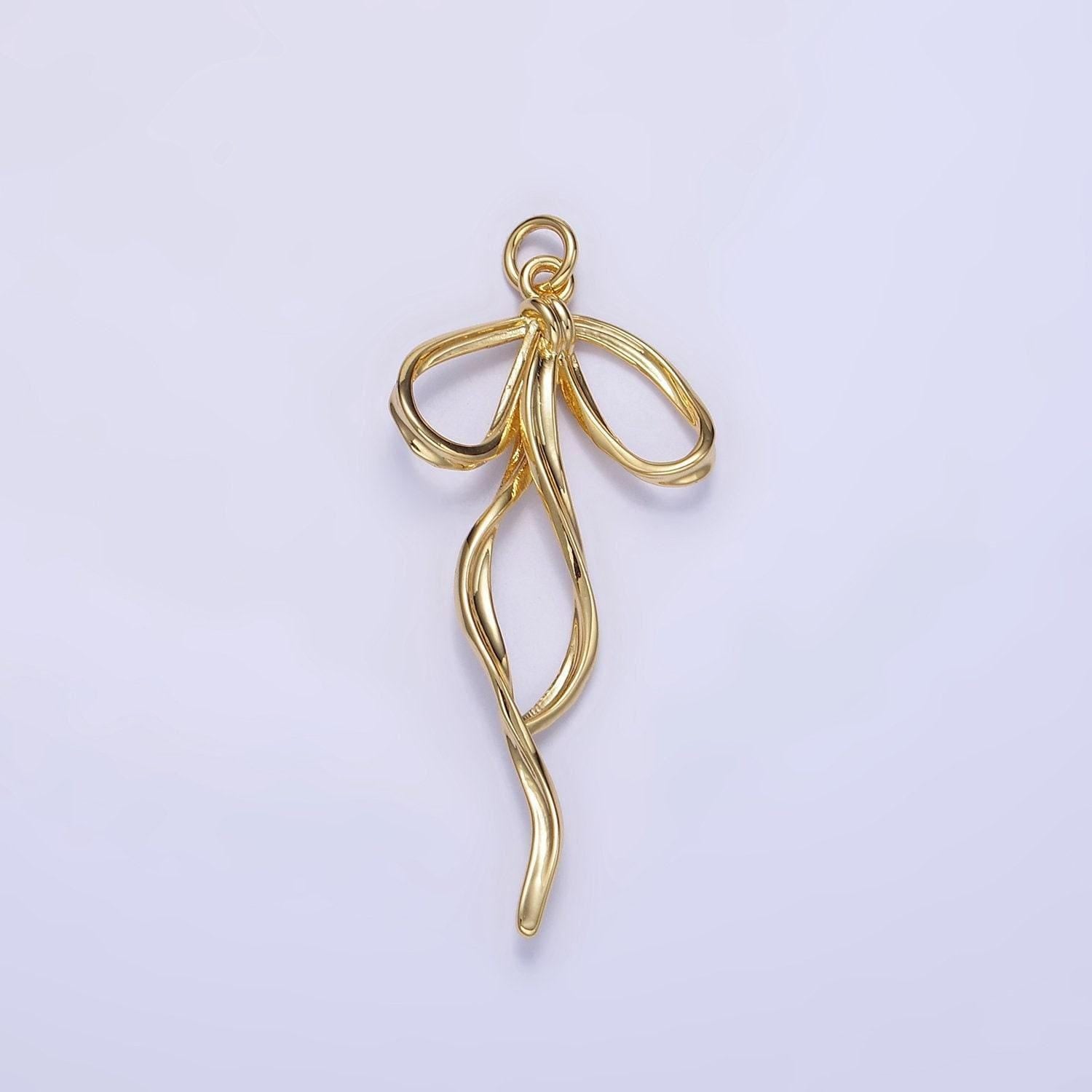 Minimalist gold ribbon bow tie charm dainty swirl bow charm for necklace bracelet earring component d-440