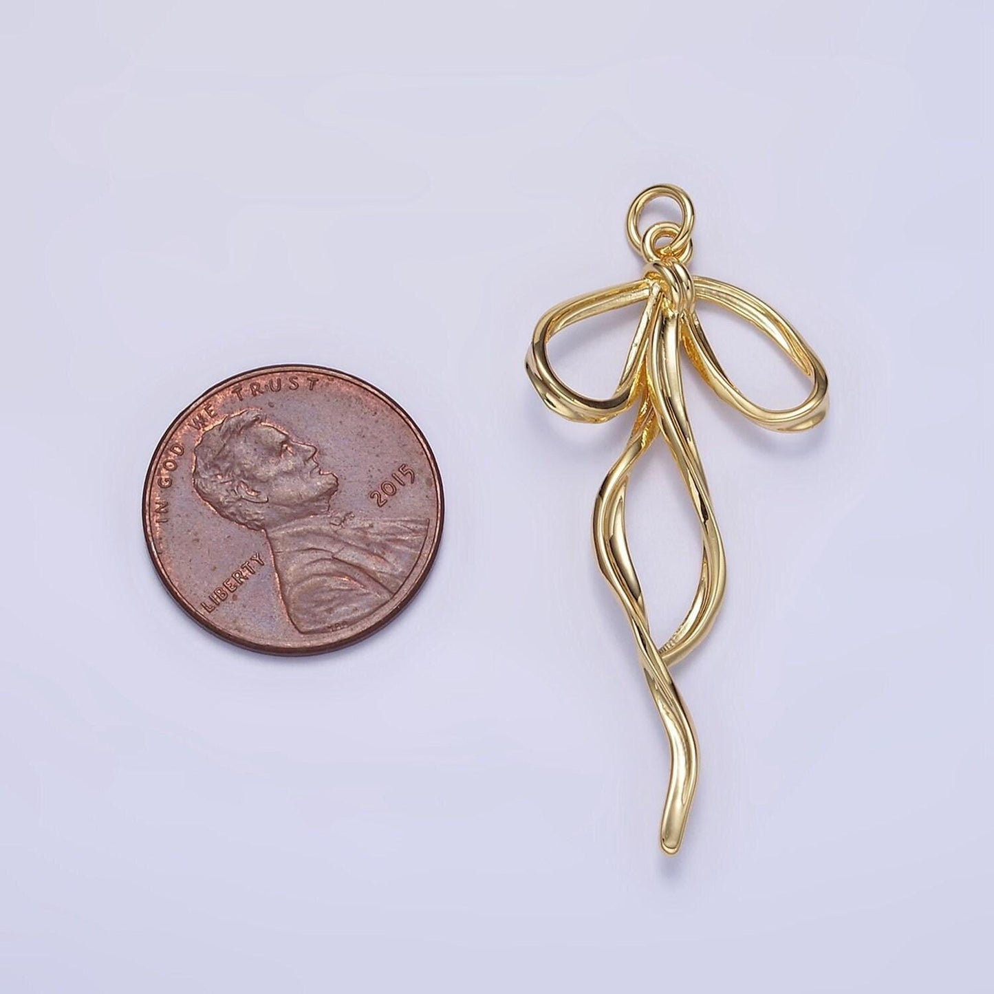 Minimalist gold ribbon bow tie charm dainty swirl bow charm for necklace bracelet earring component d-440