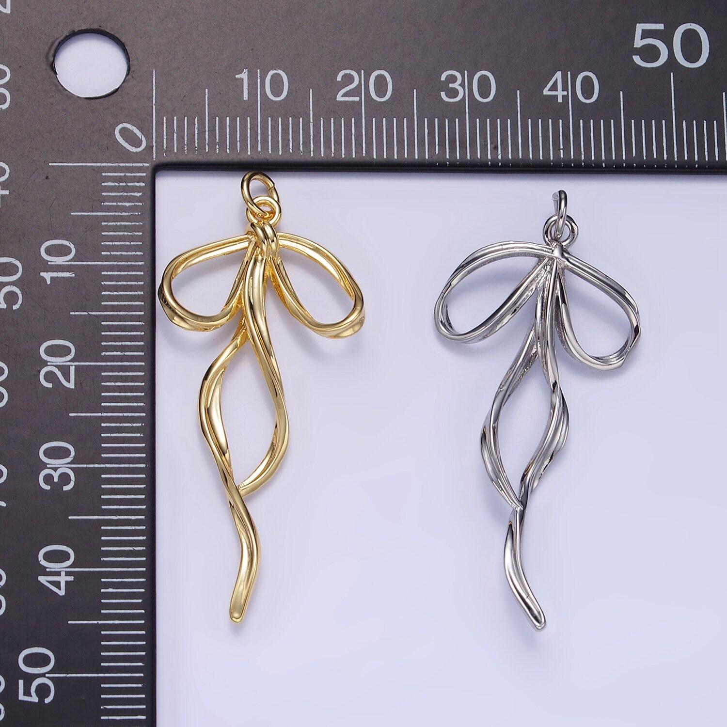 Minimalist gold ribbon bow tie charm dainty swirl bow charm for necklace bracelet earring component d-440