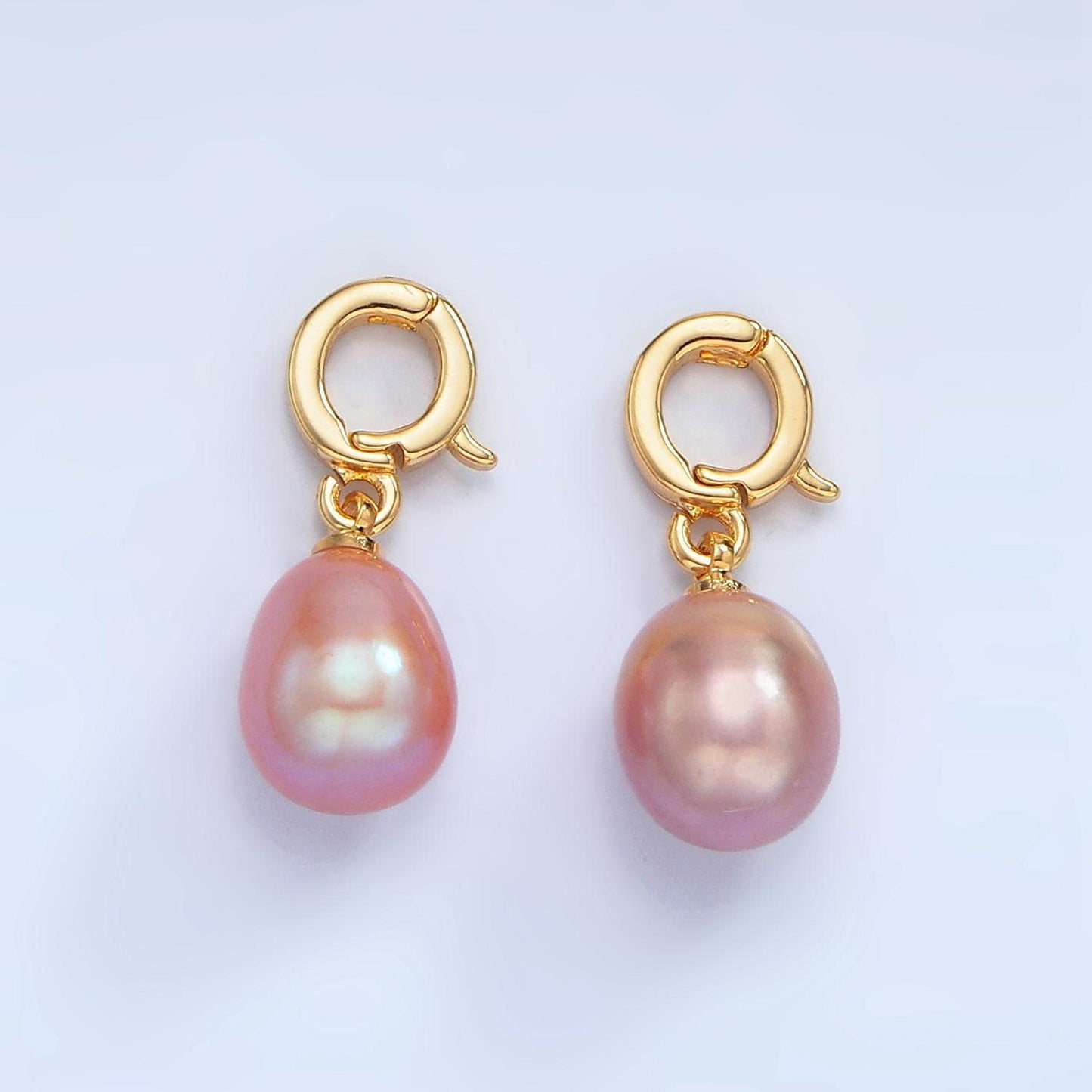 14k gold filled 8mm mauve pink freshwater pearl tear drop pear drop charm with enhanced clasp | p-1875