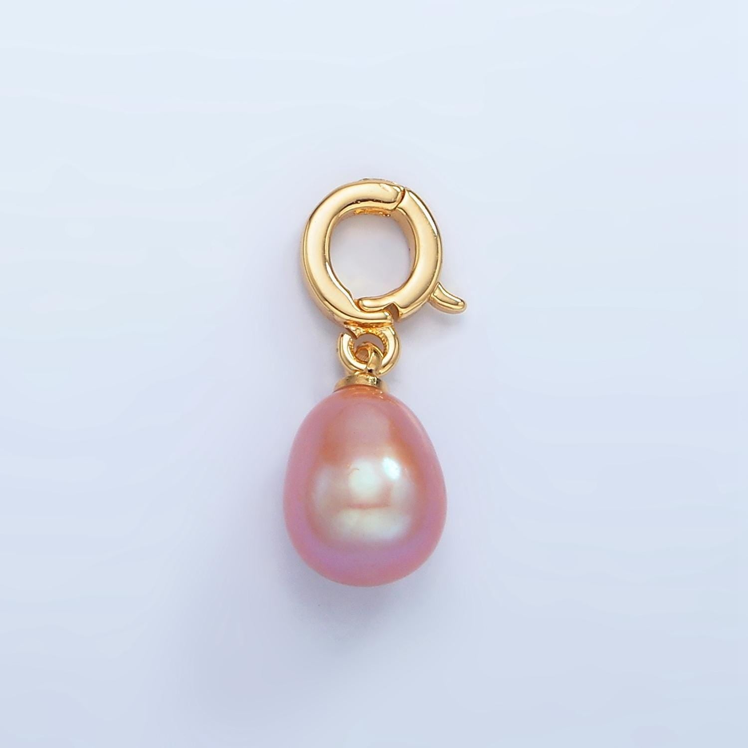 14k gold filled 8mm mauve pink freshwater pearl tear drop pear drop charm with enhanced clasp | p-1875