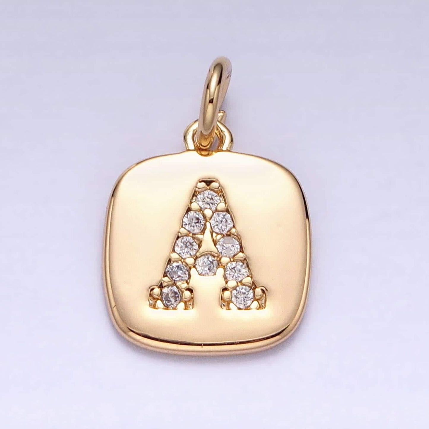 Gold tag square cz clear micro paved initial alphabet dainty personalized name tag charm necklace bracelet component | a198-a210