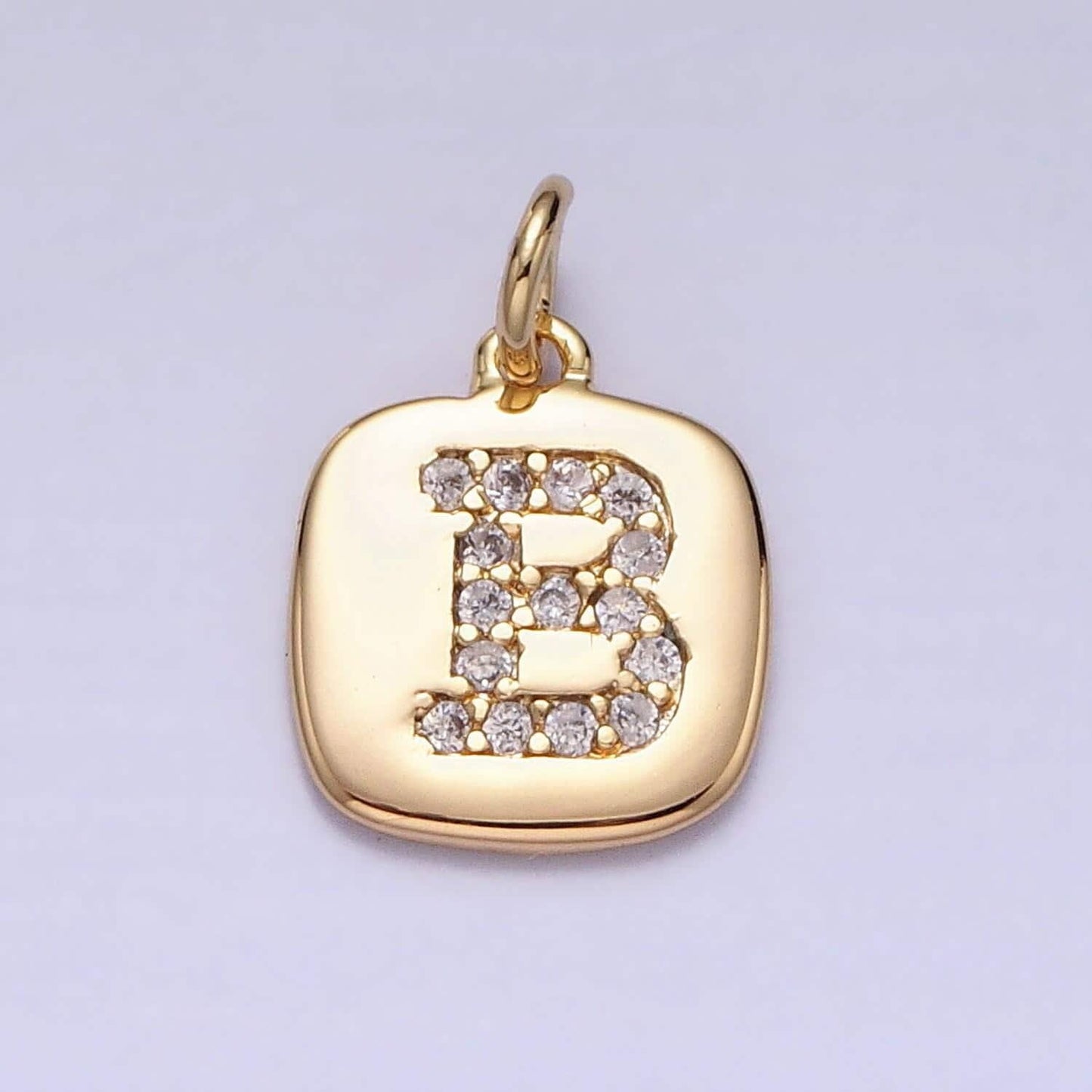 Gold tag square cz clear micro paved initial alphabet dainty personalized name tag charm necklace bracelet component | a198-a210