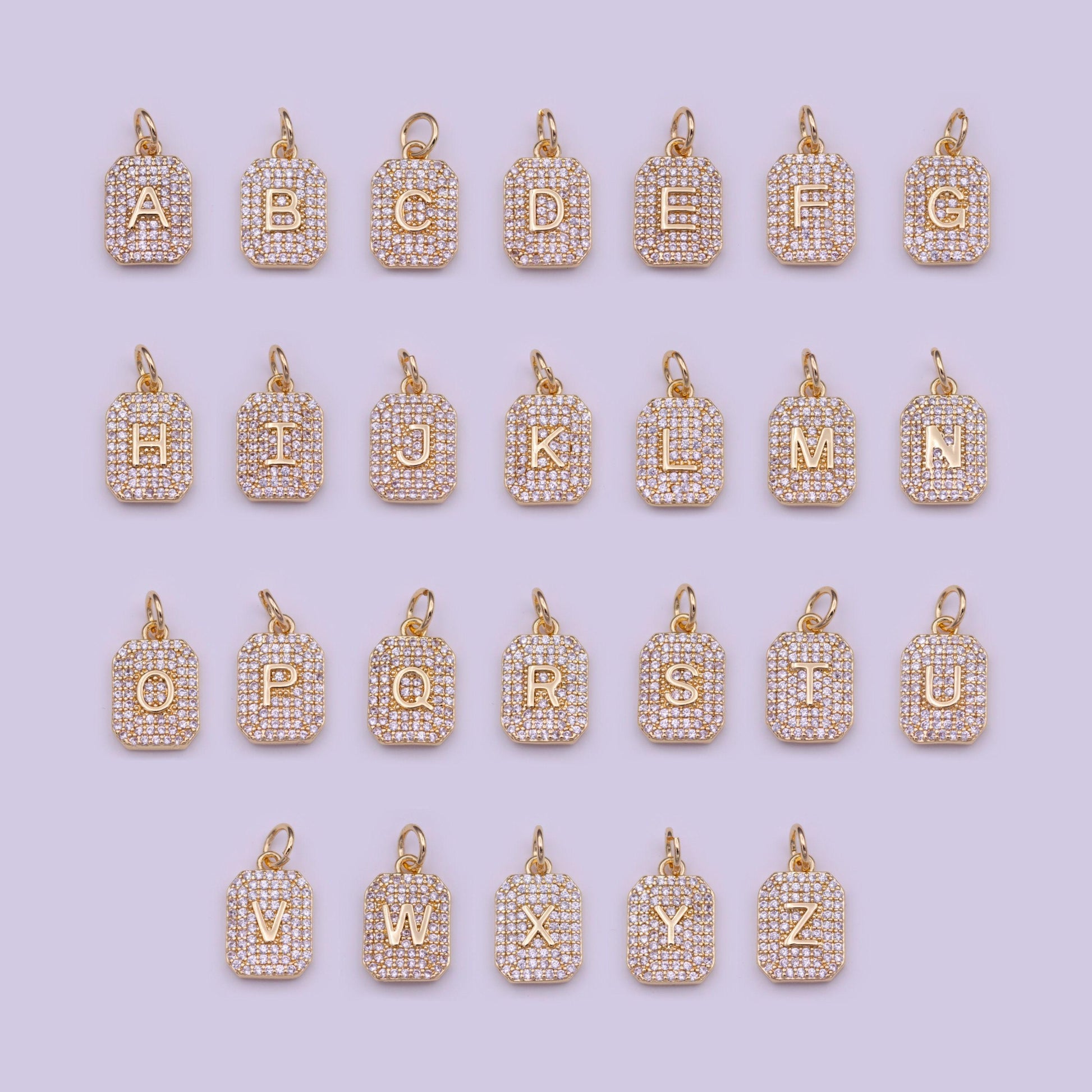 1x gold cz micro pave initial letter pendant,initials alphabet tile charm clear cz letter a-z for necklace making personalized add on charm