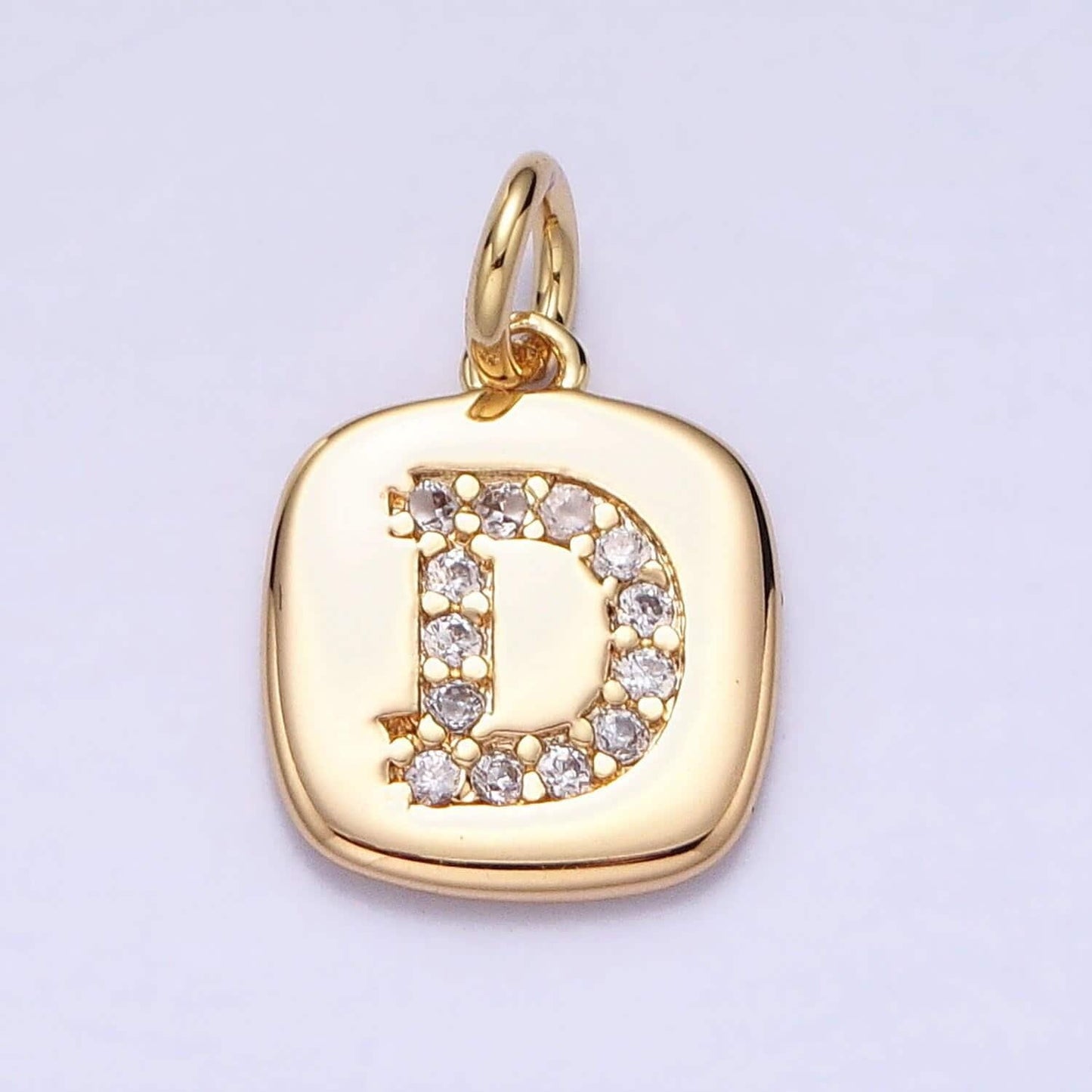 Gold tag square cz clear micro paved initial alphabet dainty personalized name tag charm necklace bracelet component | a198-a210