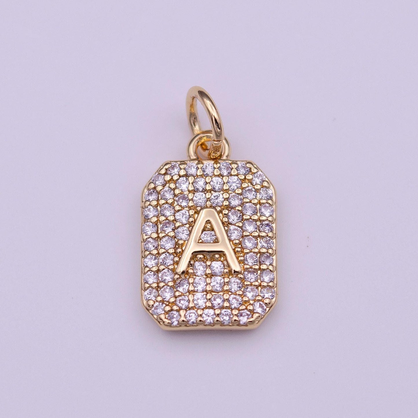 1x gold cz micro pave initial letter pendant,initials alphabet tile charm clear cz letter a-z for necklace making personalized add on charm