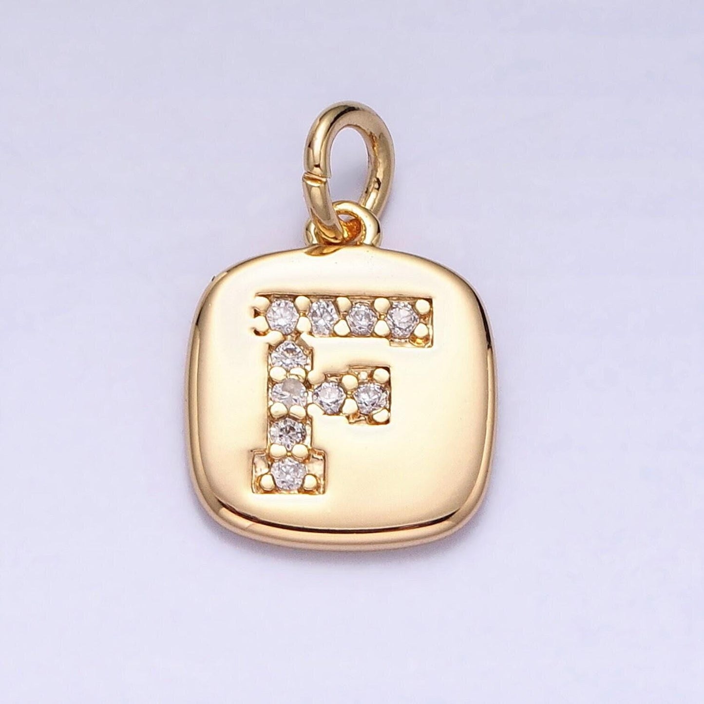 Gold tag square cz clear micro paved initial alphabet dainty personalized name tag charm necklace bracelet component | a198-a210