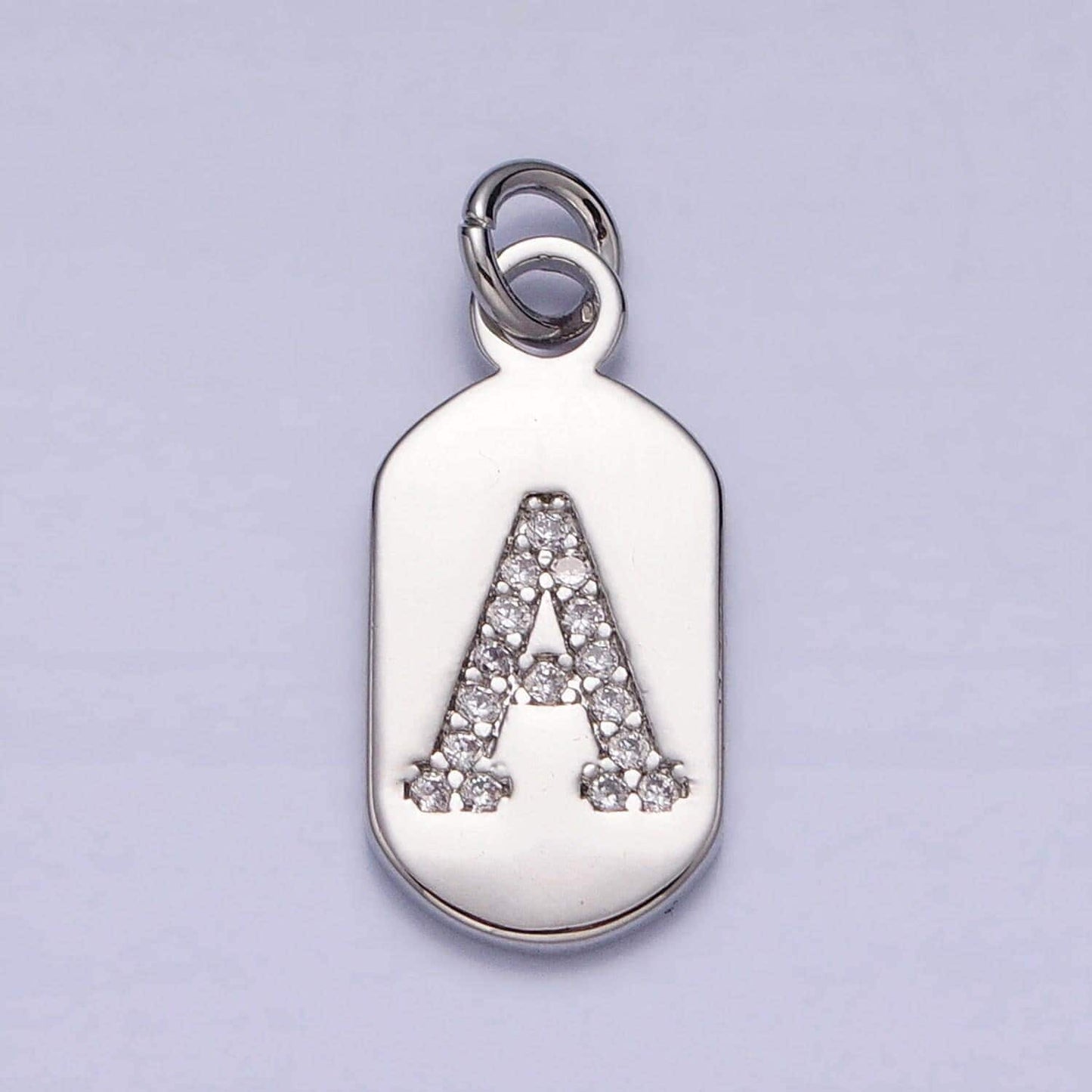 Small dog tag charm cz initial tag charm silver tag charm necklace bracelet dainty name tag rectangle tag pendant alphabet a1887-a1898