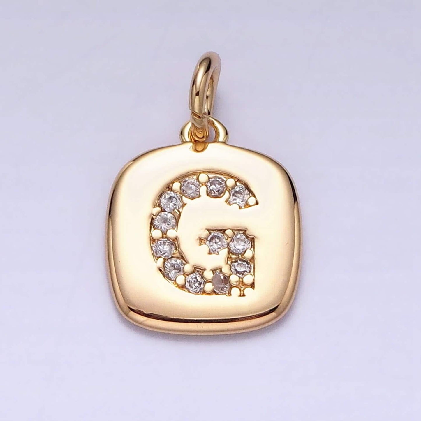 Gold tag square cz clear micro paved initial alphabet dainty personalized name tag charm necklace bracelet component | a198-a210