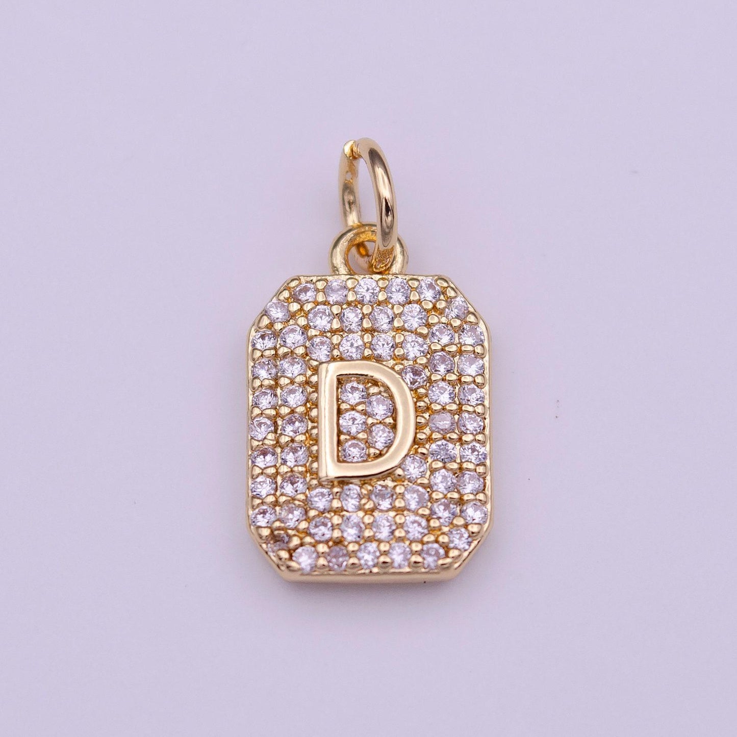1x gold cz micro pave initial letter pendant,initials alphabet tile charm clear cz letter a-z for necklace making personalized add on charm