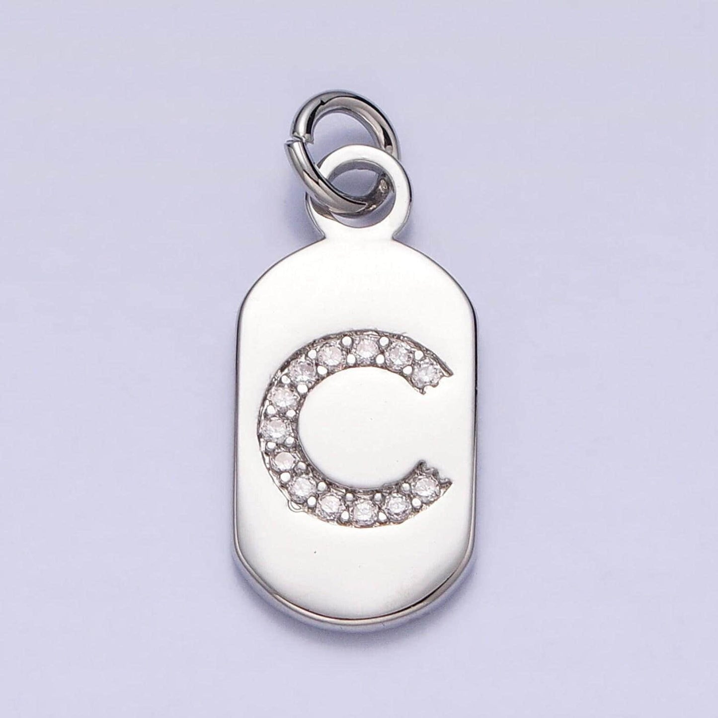 Small dog tag charm cz initial tag charm silver tag charm necklace bracelet dainty name tag rectangle tag pendant alphabet a1887-a1898