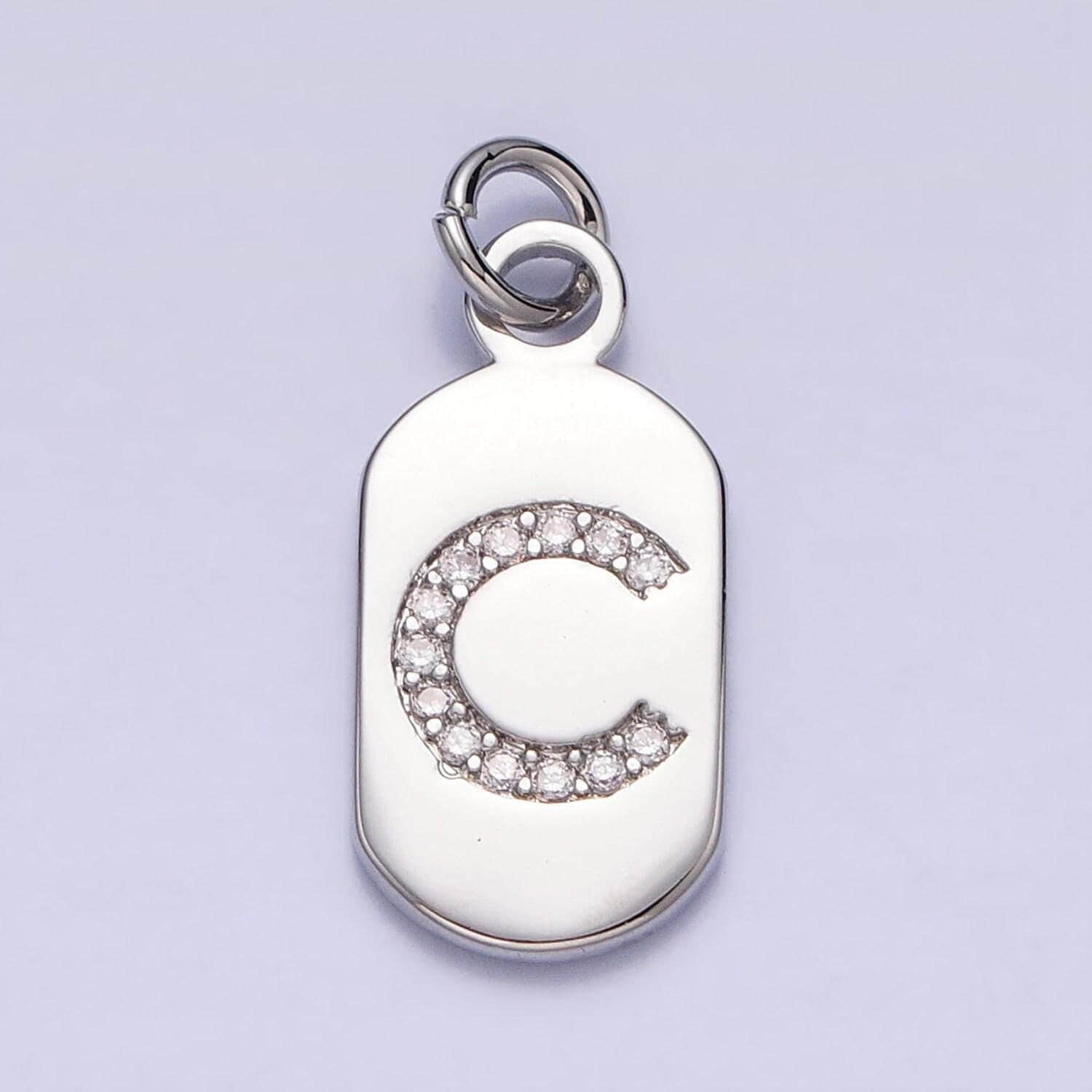 Small dog tag charm cz initial tag charm silver tag charm necklace bracelet dainty name tag rectangle tag pendant alphabet a1887-a1898