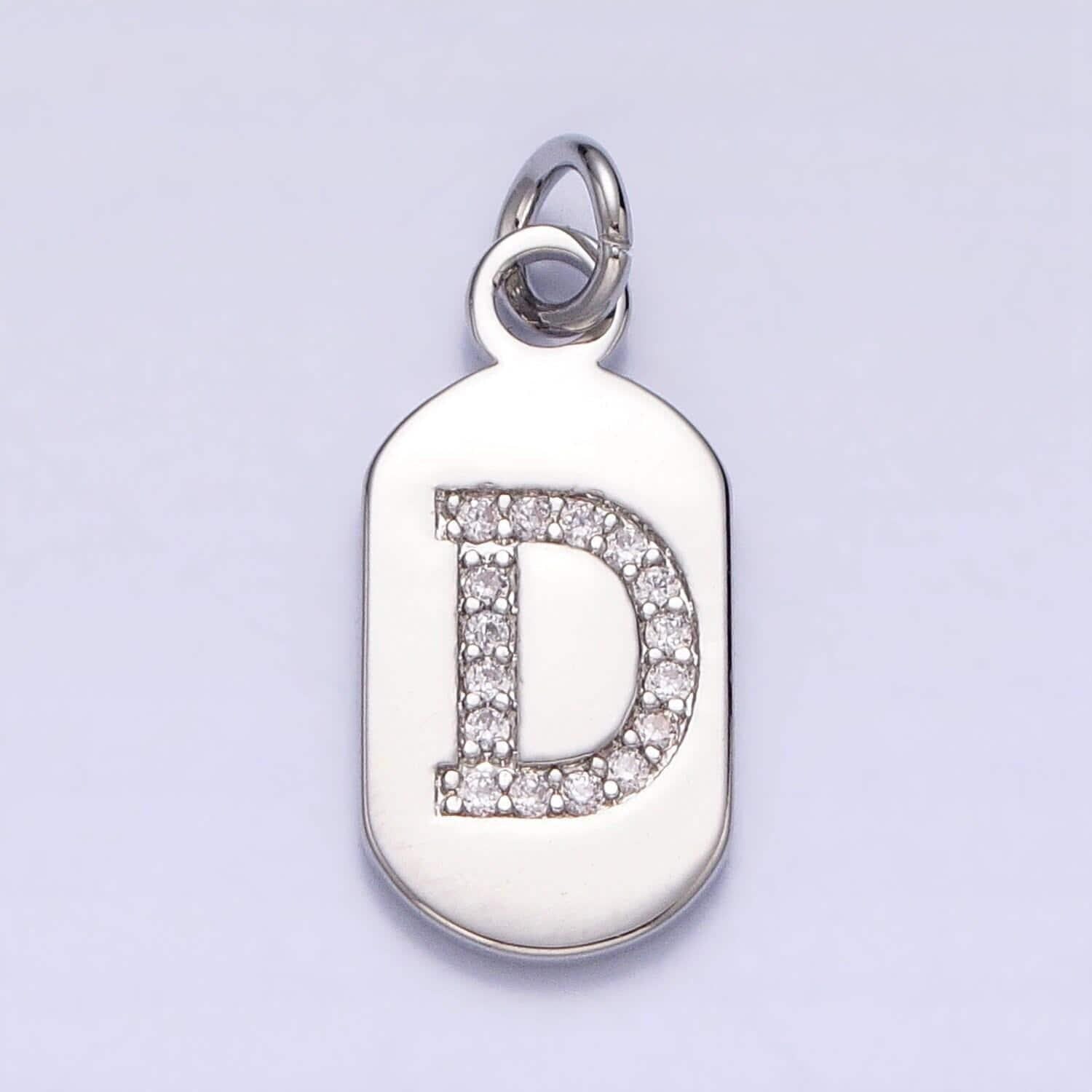 Small dog tag charm cz initial tag charm silver tag charm necklace bracelet dainty name tag rectangle tag pendant alphabet a1887-a1898