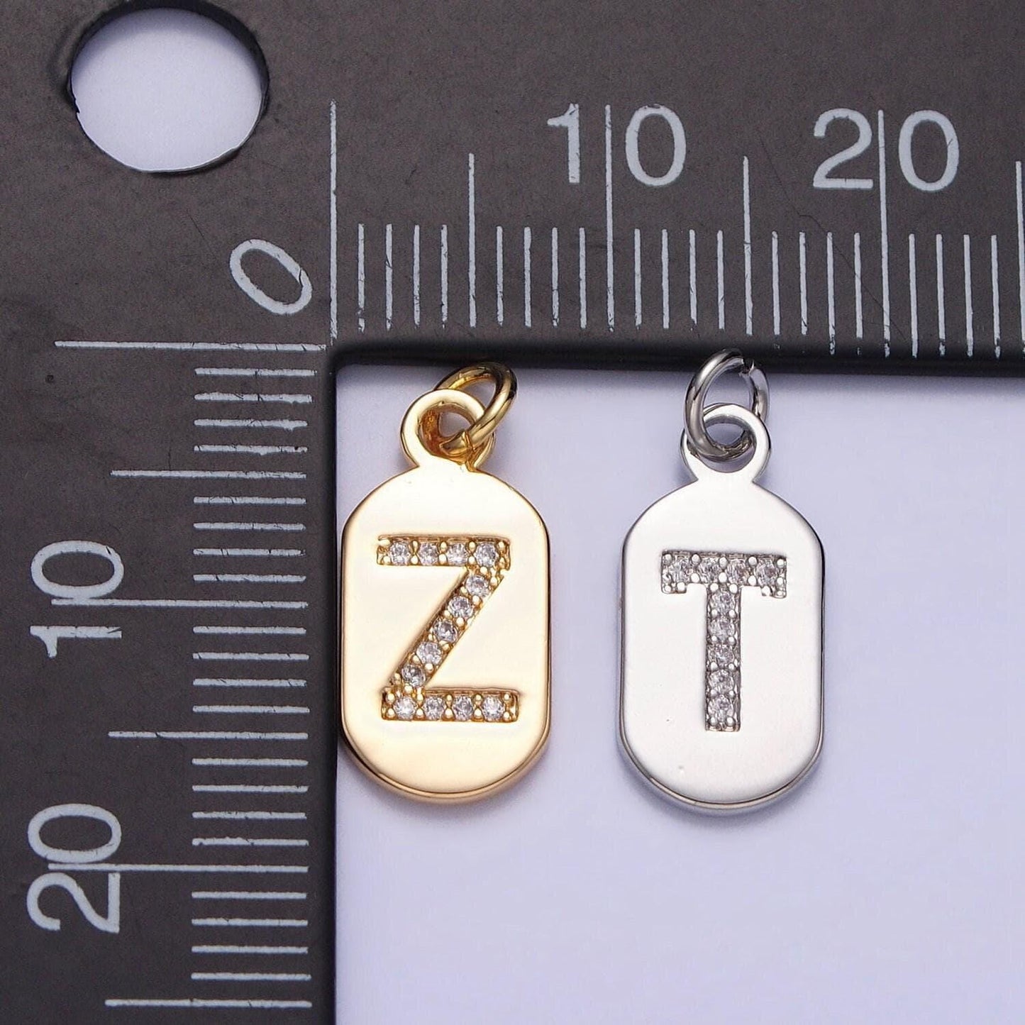 Small dog tag charm cz initial tag charm silver tag charm necklace bracelet dainty name tag rectangle tag pendant alphabet a1887-a1898