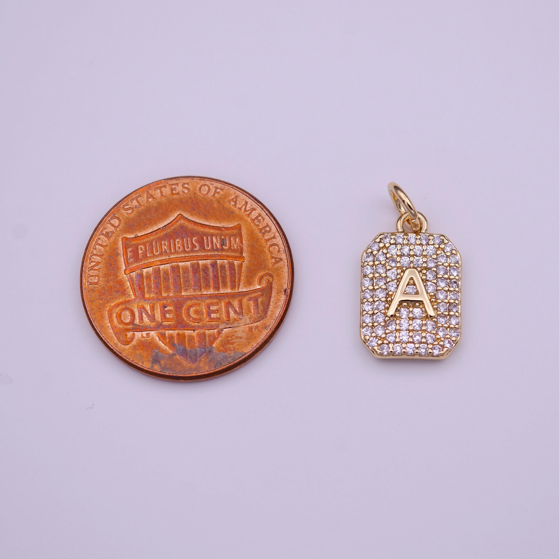 1x gold cz micro pave initial letter pendant,initials alphabet tile charm clear cz letter a-z for necklace making personalized add on charm