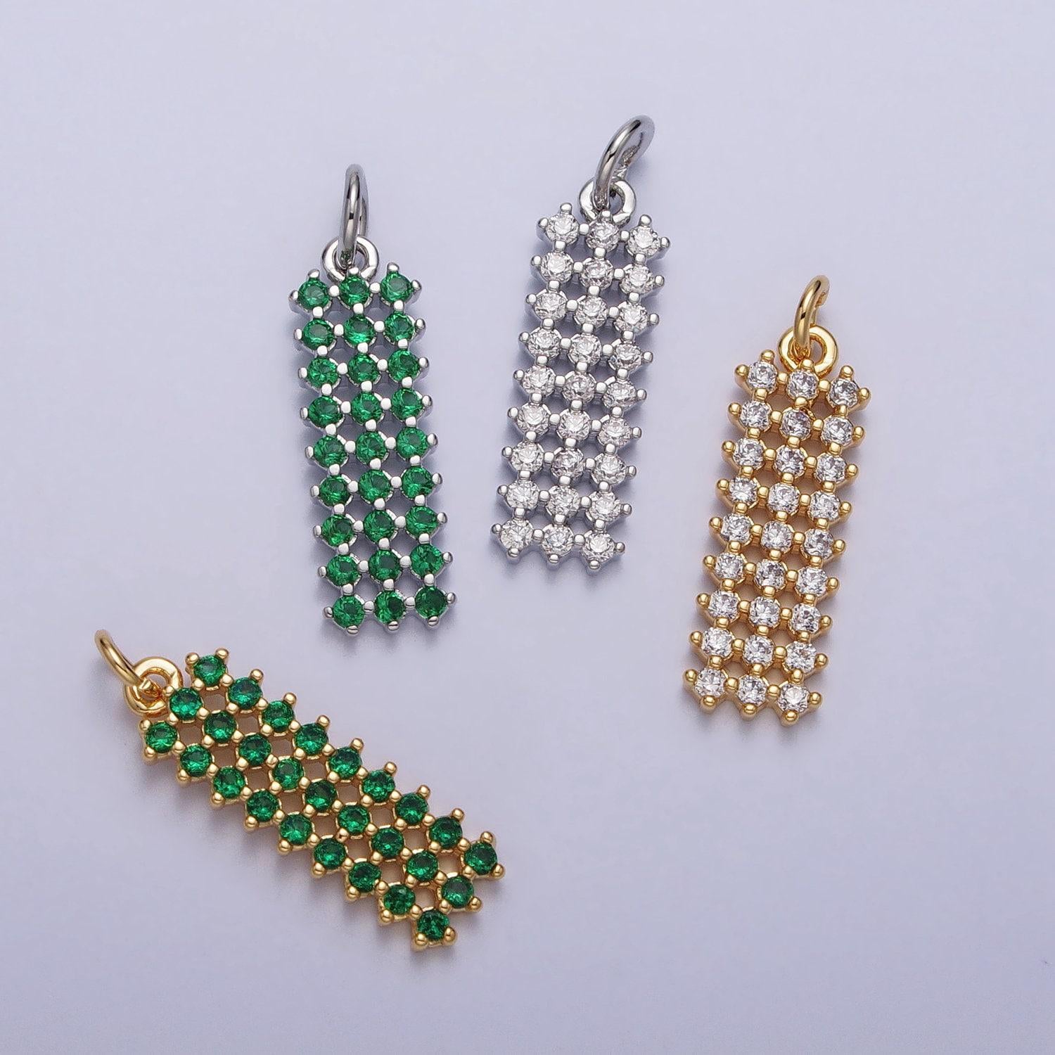 Clear, green cz micro paved rectangular bar add-on charm in gold & silver pendant for dangel earring necklace supply | ac205 ac206
