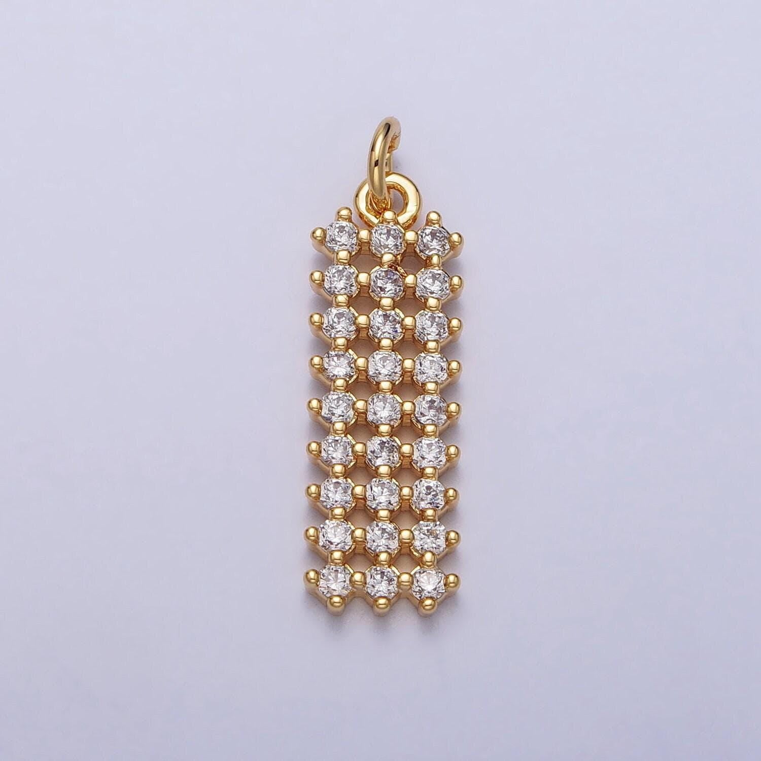 Clear, green cz micro paved rectangular bar add-on charm in gold & silver pendant for dangel earring necklace supply | ac205 ac206