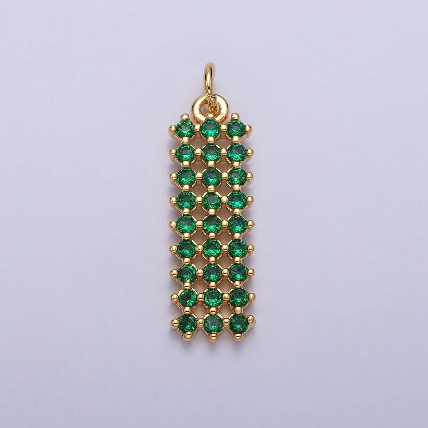 Clear, green cz micro paved rectangular bar add-on charm in gold & silver pendant for dangel earring necklace supply | ac205 ac206