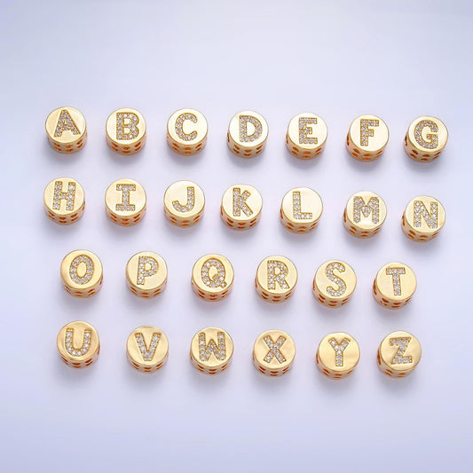 12mm gold initial letter beads, alphabet beads, initial beads, alphabet round micro pave initial circle charm for bracelet necklace a1526