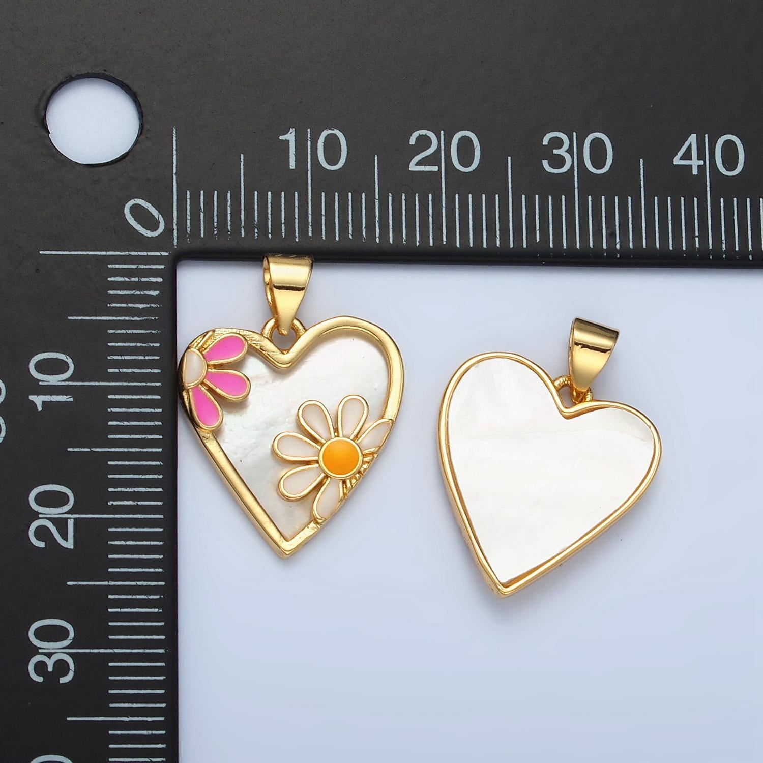 Dainty pearl heart daisy charm gold heart charm flower enamel pearl heart pendant love jewelry aa855