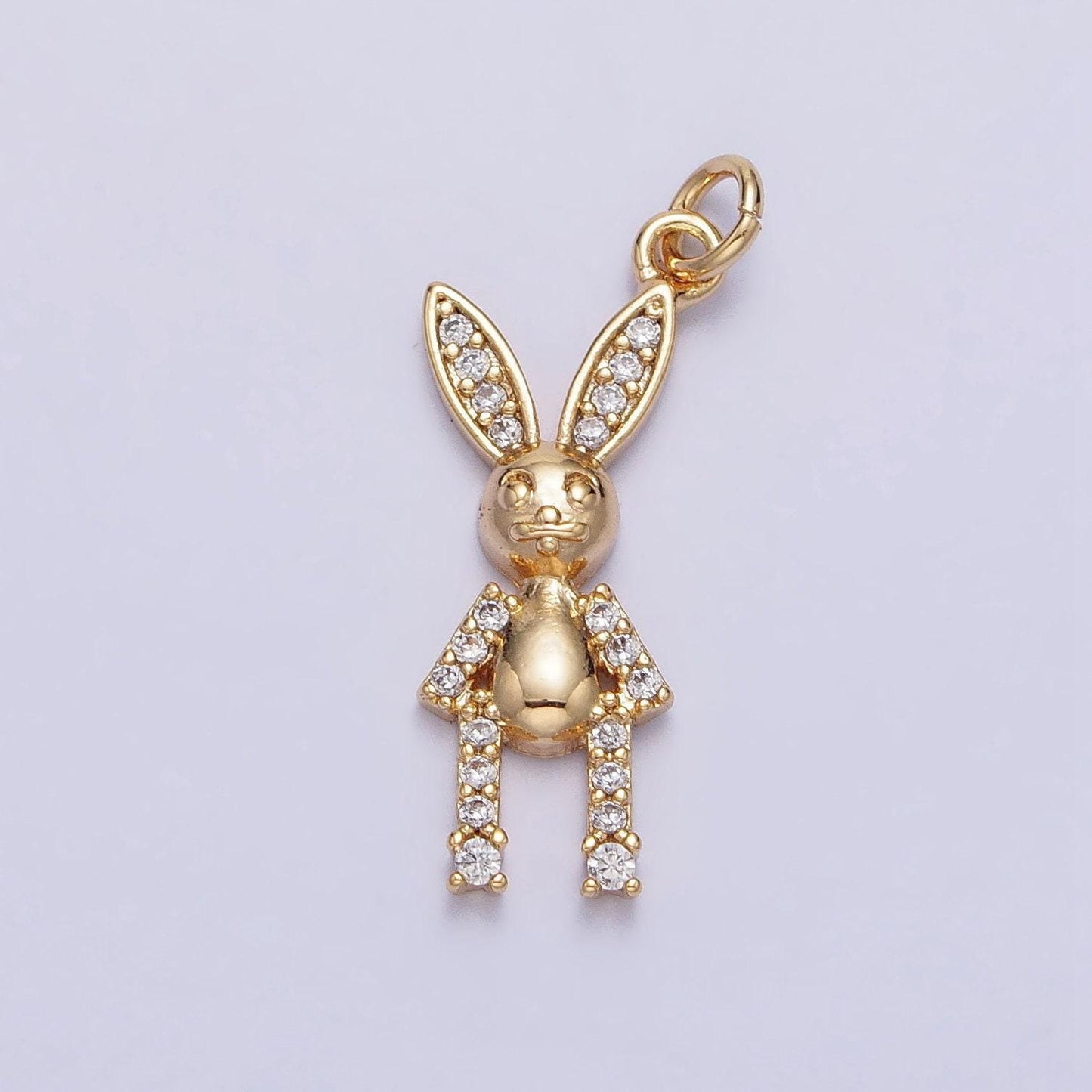 Minimalist micro paved cz rabbit bunny animal add-on charm in gold & silver | ac232 ac233