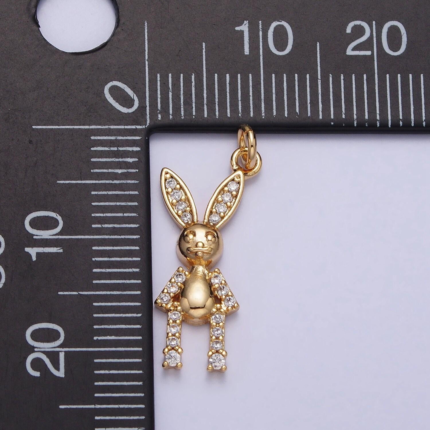 Minimalist micro paved cz rabbit bunny animal add-on charm in gold & silver | ac232 ac233