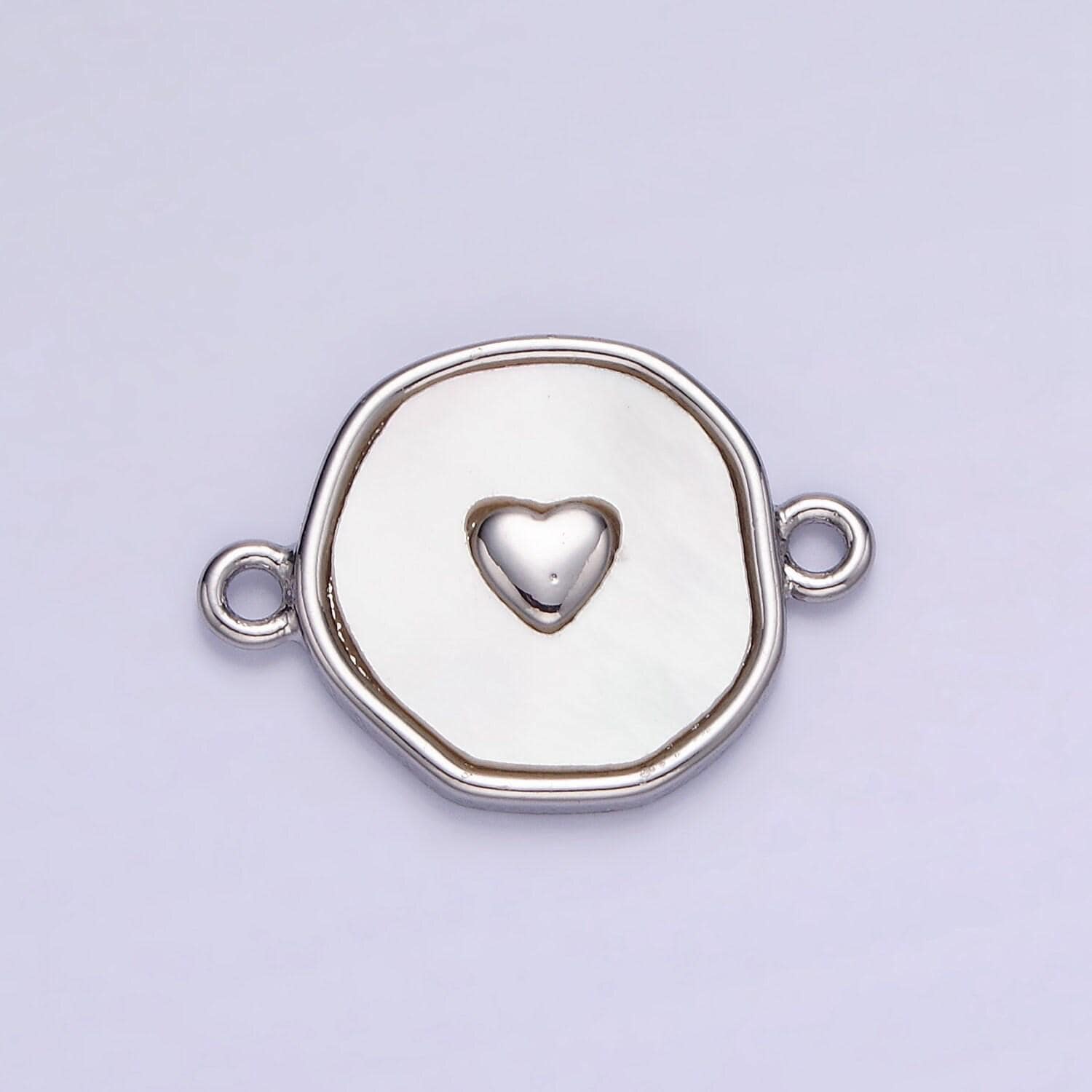 14k gold filled round coin heart charm connector shell pearl link connector | g-286