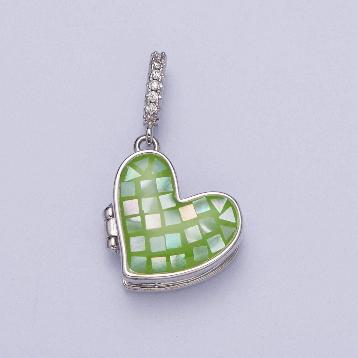 Silver heart locket charm abalone, blue, pink, white, green shell opal heart locket pendant for necklace bracelet supply h-086