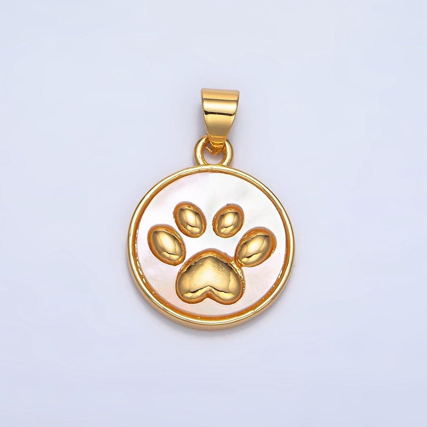 Round stamped puppy dog paw print 24k gold filled pendant | aa-983
