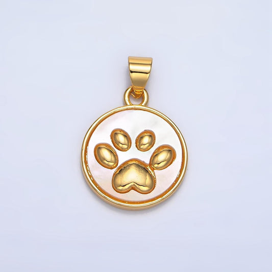 Round stamped puppy dog paw print 24k gold filled pendant | aa-983