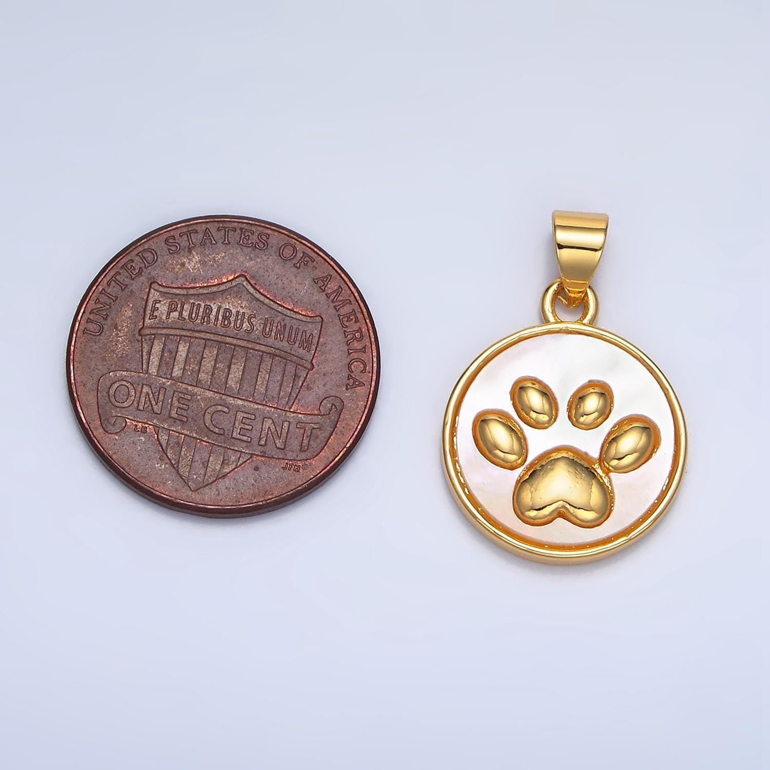 Round stamped puppy dog paw print 24k gold filled pendant | aa-983