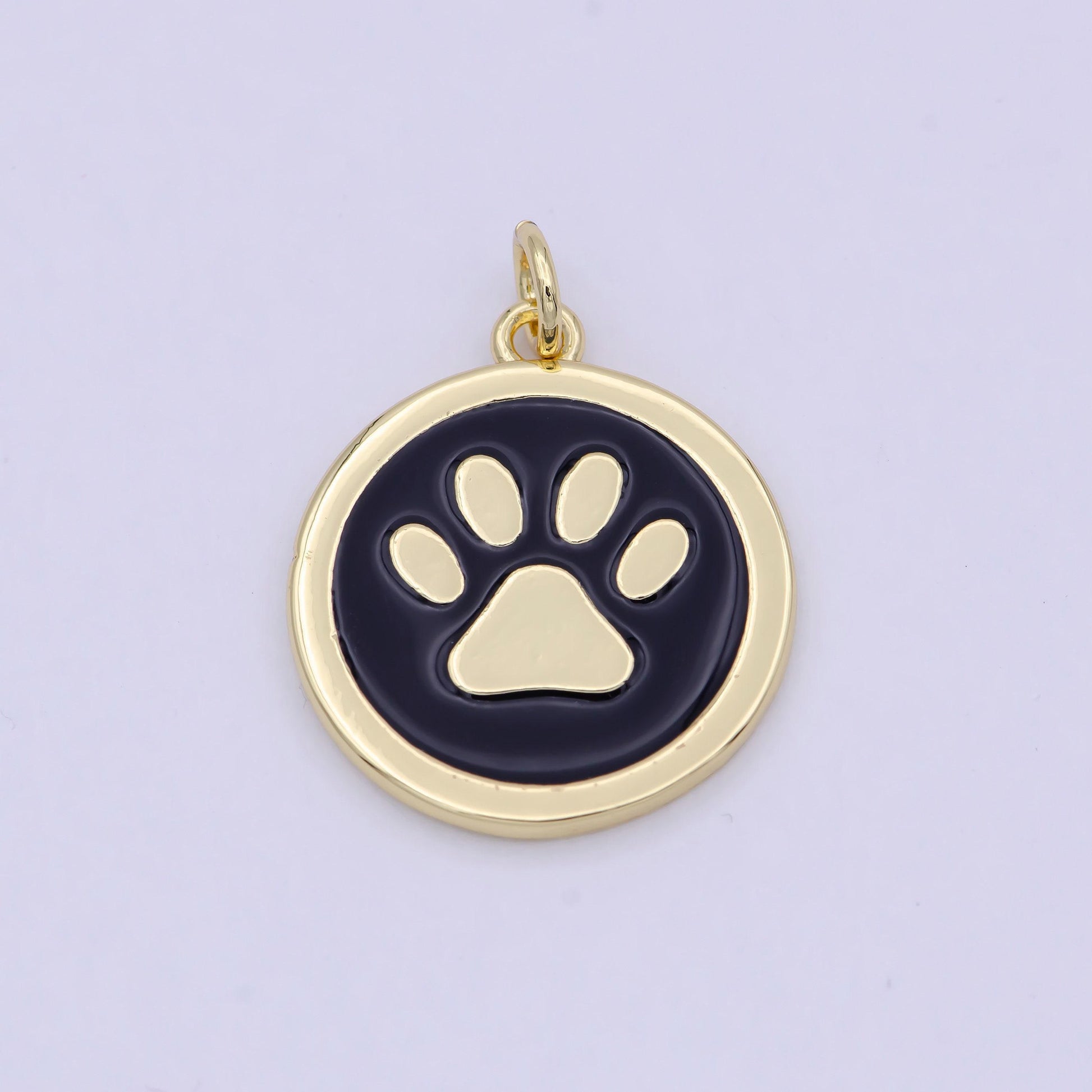 Dainty coin charm with paw print animal dog puppy charm for pet jewelry collar supply w-157