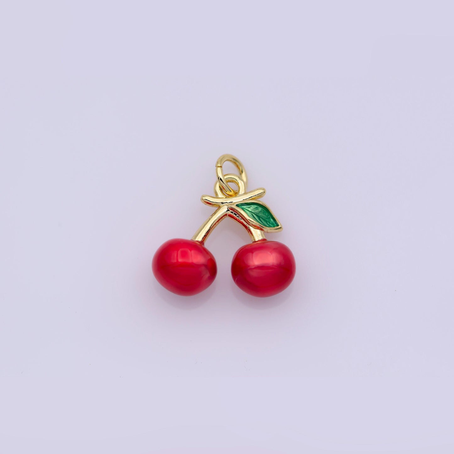 Red cherry charm, enamel necklace charm, cherries 24k gold filled pendant , jewelry for bracelet necklace earring