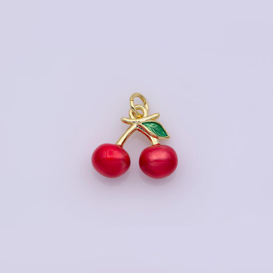 Red cherry charm, enamel necklace charm, cherries 24k gold filled pendant , jewelry for bracelet necklace earring