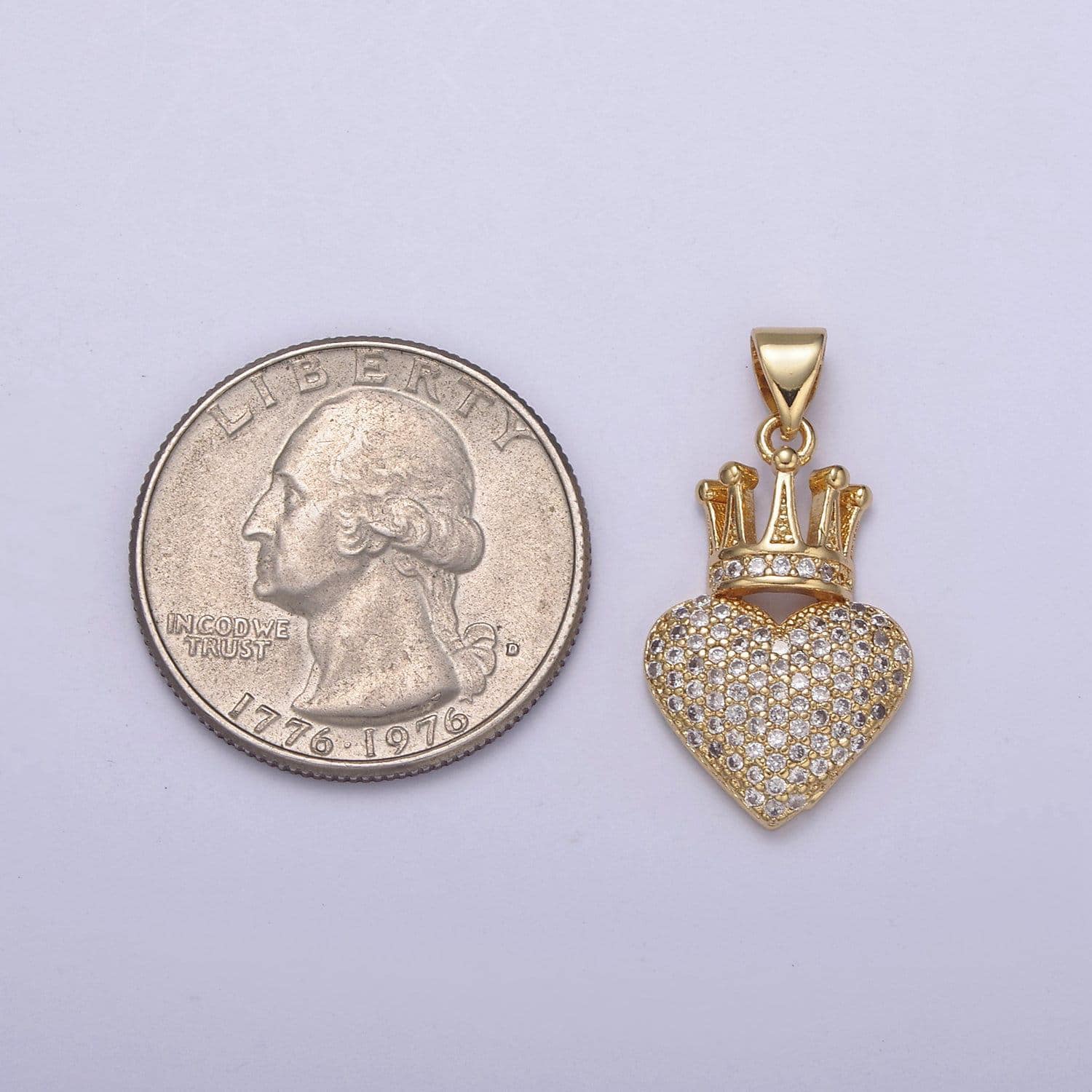 Clear micro pave heart with crown charm pendant, 24k gold filled love heart royalty pendant supply for jewelry making, n-540